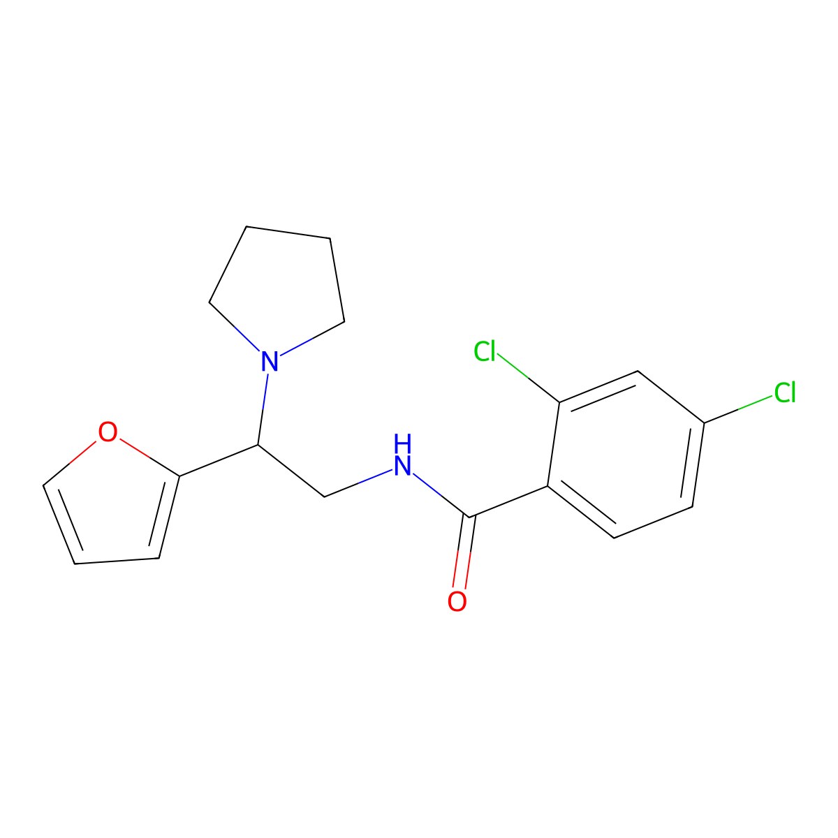 2,4-dichloro-N-[2-(furan-2-yl)-2-(pyrrolidin-1-yl)ethyl]benzamide molecular structure, CAS 849229-37-4