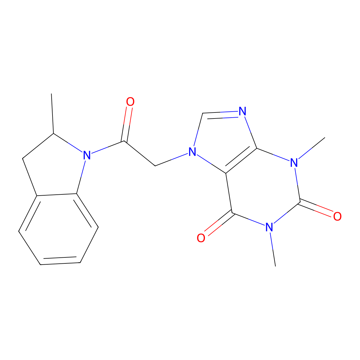 1,3-Dimethyl-7-[2-(2-methyl-2,3-dihydroindol-1-yl)-2-oxoethyl]purine-2,6-dione molecular structure, CAS 849457-68-7