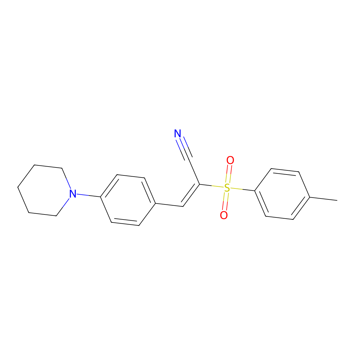 (2E)-2-(4-methylbenzenesulfonyl)-3-[4-(piperidin-1-yl)phenyl]prop-2-enenitrile molecular structure, CAS 849457-76-7