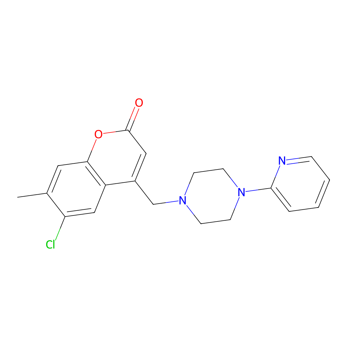 6-chloro-7-methyl-4-{[4-(pyridin-2-yl)piperazin-1-yl]methyl}-2H-chromen-2-one molecular structure, CAS 849458-84-0