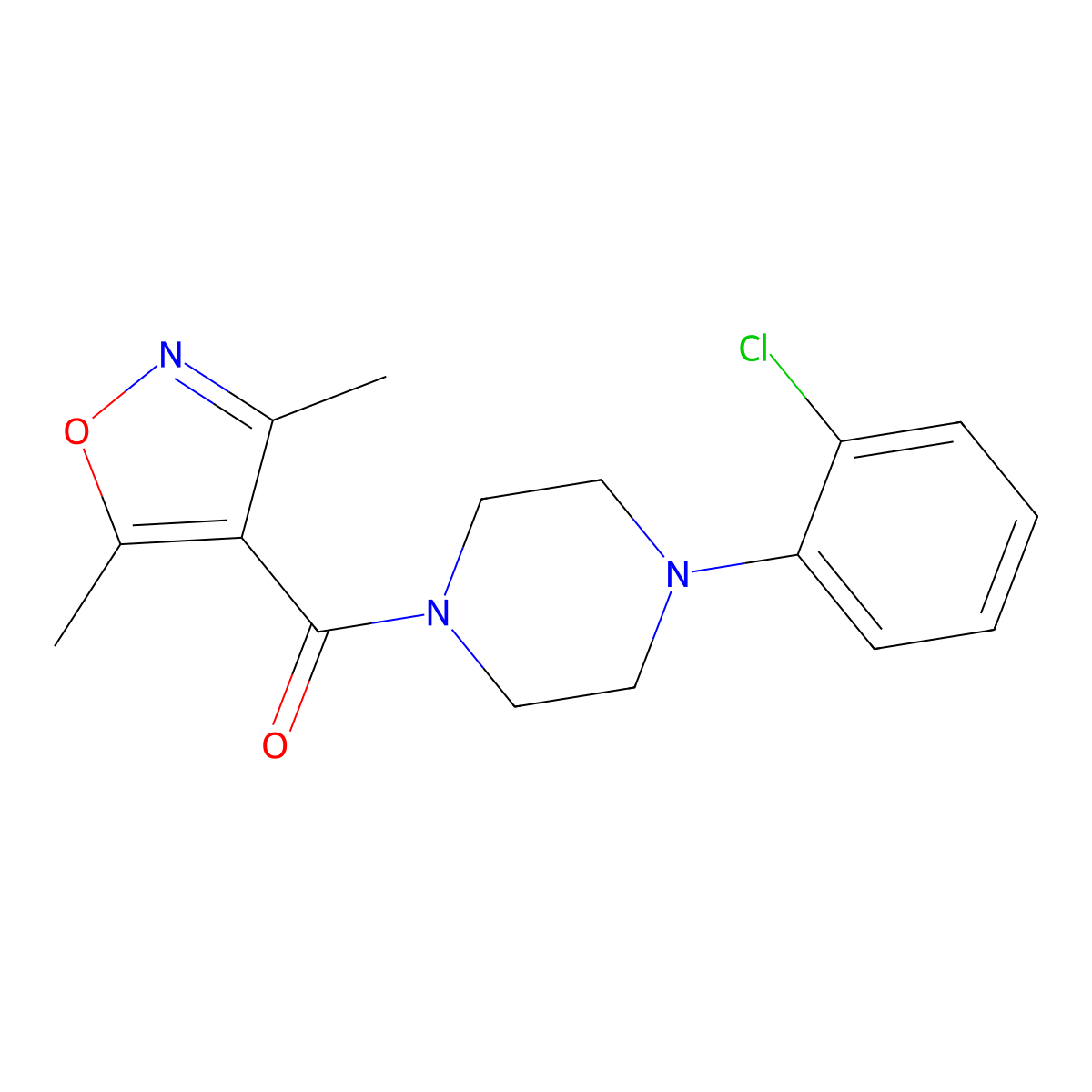 Methanone, [4-(2-chlorophenyl)-1-piperazinyl](3,5-dimethyl-4-isoxazolyl)- molecular structure, CAS 849478-04-2
