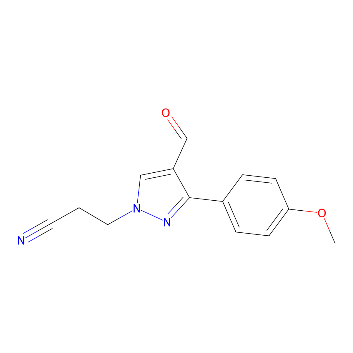 3-[4-formyl-3-(4-methoxyphenyl)-1H-pyrazol-1-yl]propanenitrile molecular structure, CAS 849481-22-7