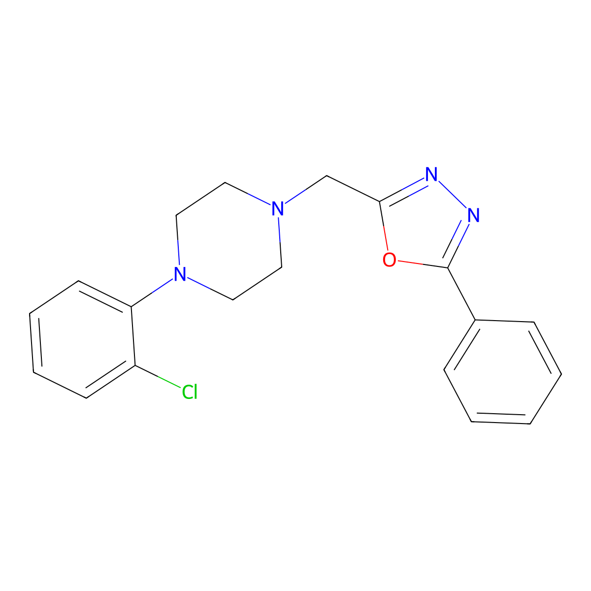 1-(2-Chlorophenyl)-4-[(5-phenyl-1,3,4-oxadiazol-2-yl)methyl]piperazine molecular structure, CAS 849486-66-4