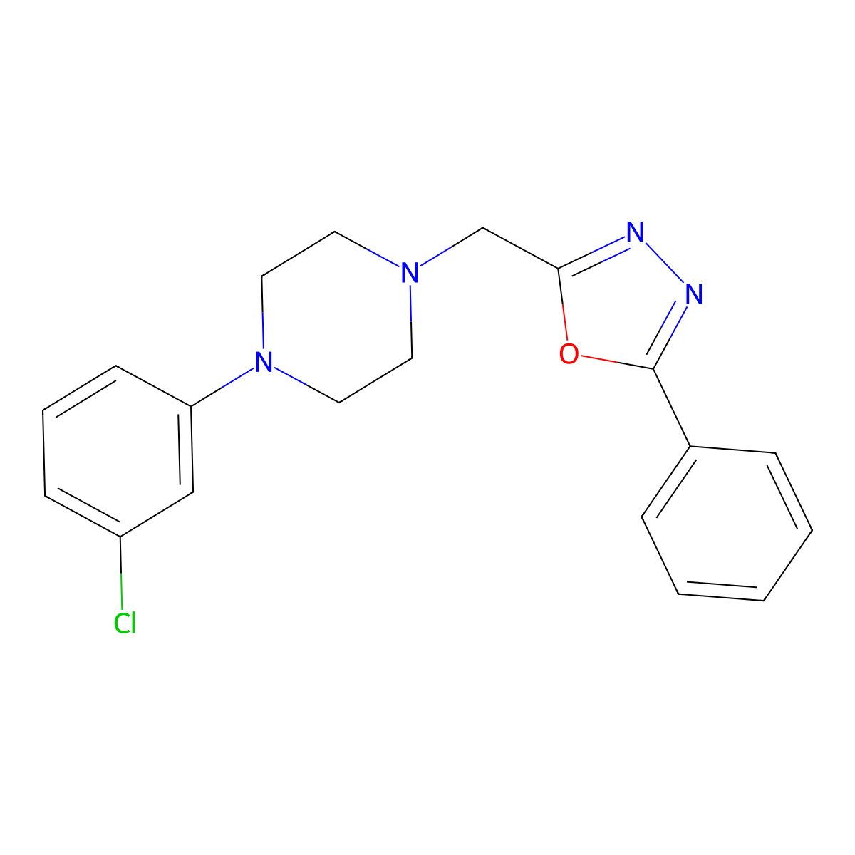 1-(3-Chlorophenyl)-4-[(5-phenyl-1,3,4-oxadiazol-2-yl)methyl]piperazine molecular structure, CAS 849487-26-9