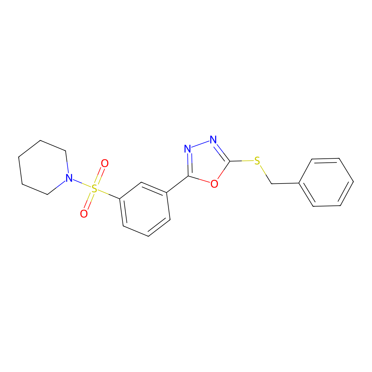 2-Benzylsulfanyl-5-(3-piperidin-1-ylsulfonylphenyl)-1,3,4-oxadiazole molecular structure, CAS 849515-68-0