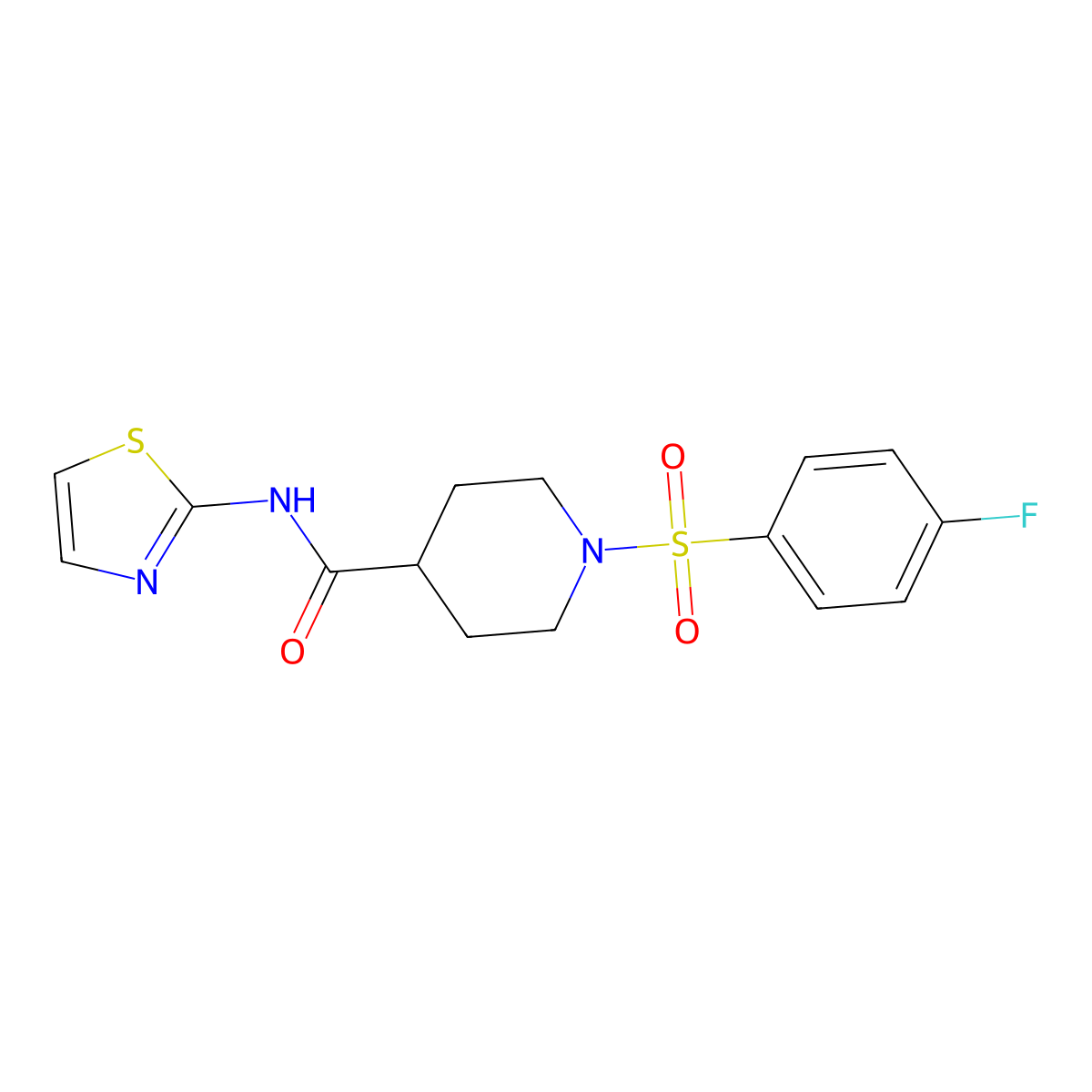 1-((4-fluorophenyl)sulfonyl)-N-(thiazol-2-yl)piperidine-4-carboxamide molecular structure, CAS 849516-49-0