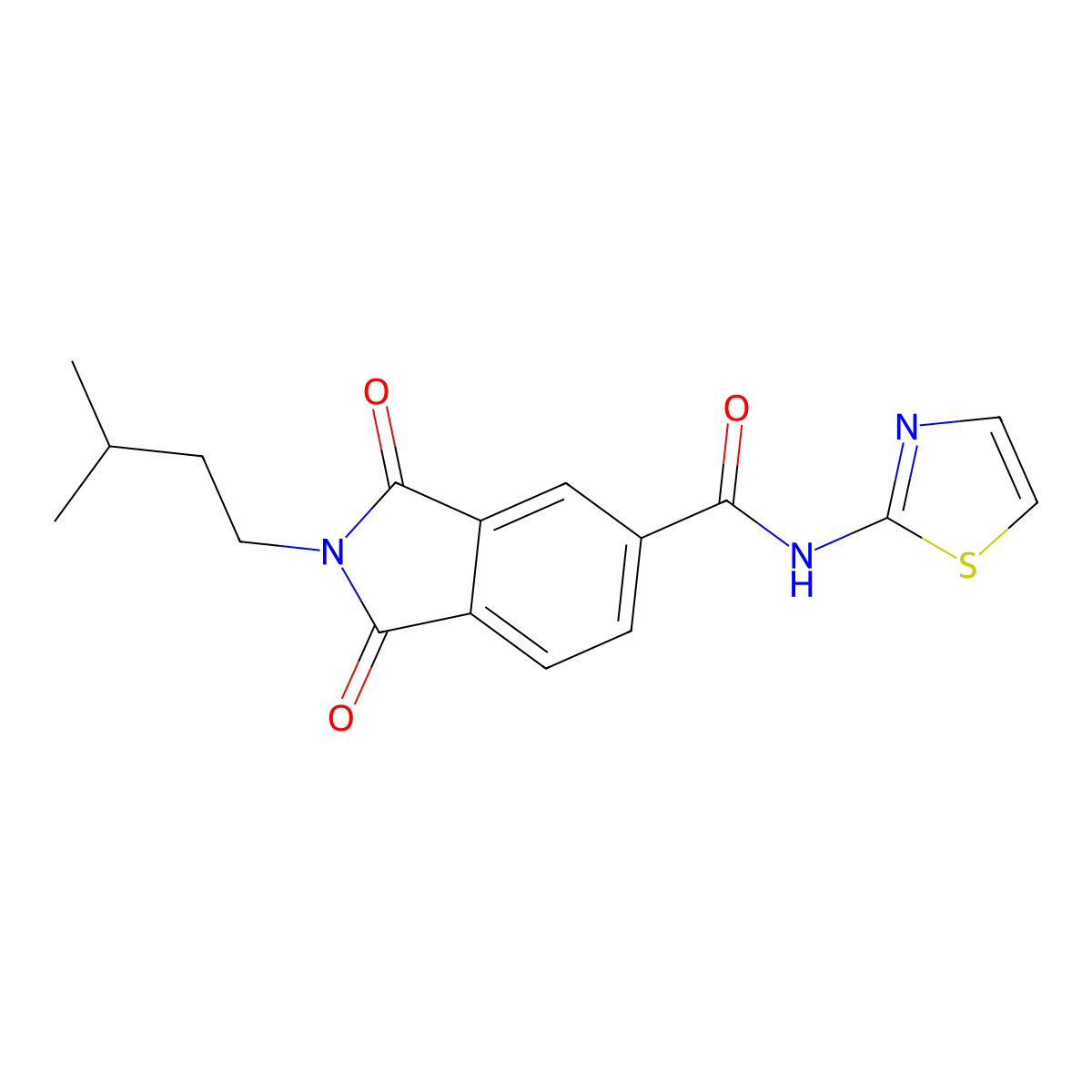 2-(3-methylbutyl)-1,3-dioxo-N-(1,3-thiazol-2-yl)-2,3-dihydro-1H-isoindole-5-carboxamide molecular structure, CAS 849530-40-1