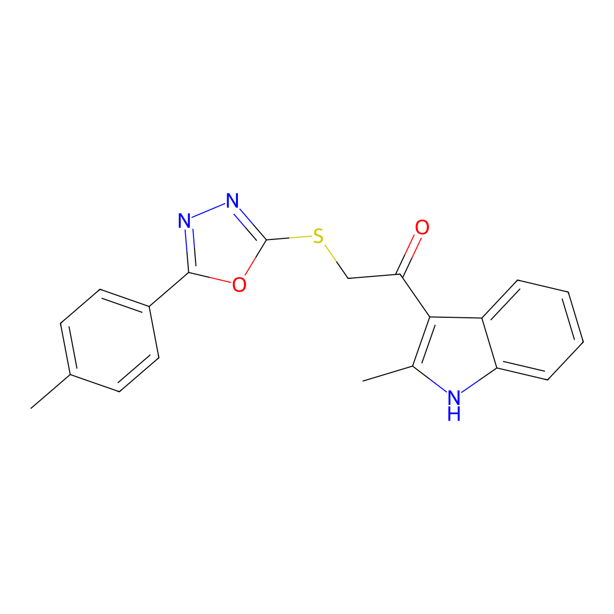 1-(2-methyl-1H-indol-3-yl)-2-{[5-(4-methylphenyl)-1,3,4-oxadiazol-2-yl]sulfanyl}ethanone molecular structure, CAS 849554-10-5