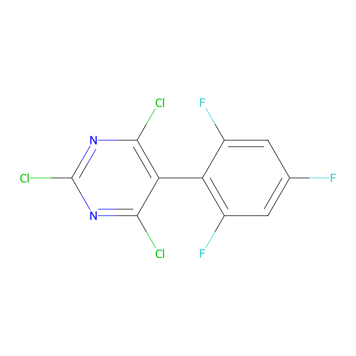 2,4,6-Trichloro-5-(2,4,6-trifluorophenyl)pyrimidine molecular structure, CAS 849600-55-1