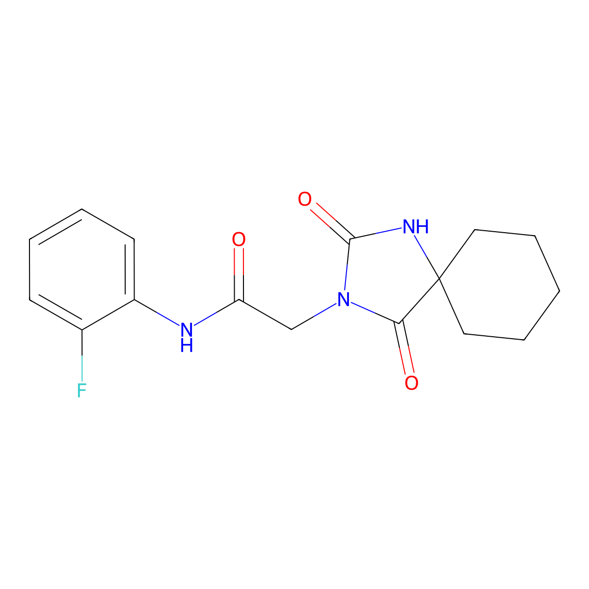 2-(2,4-dioxo-1,3-diazaspiro[4.5]dec-3-yl)-N-(2-fluorophenyl)acetamide molecular structure, CAS 849614-86-4