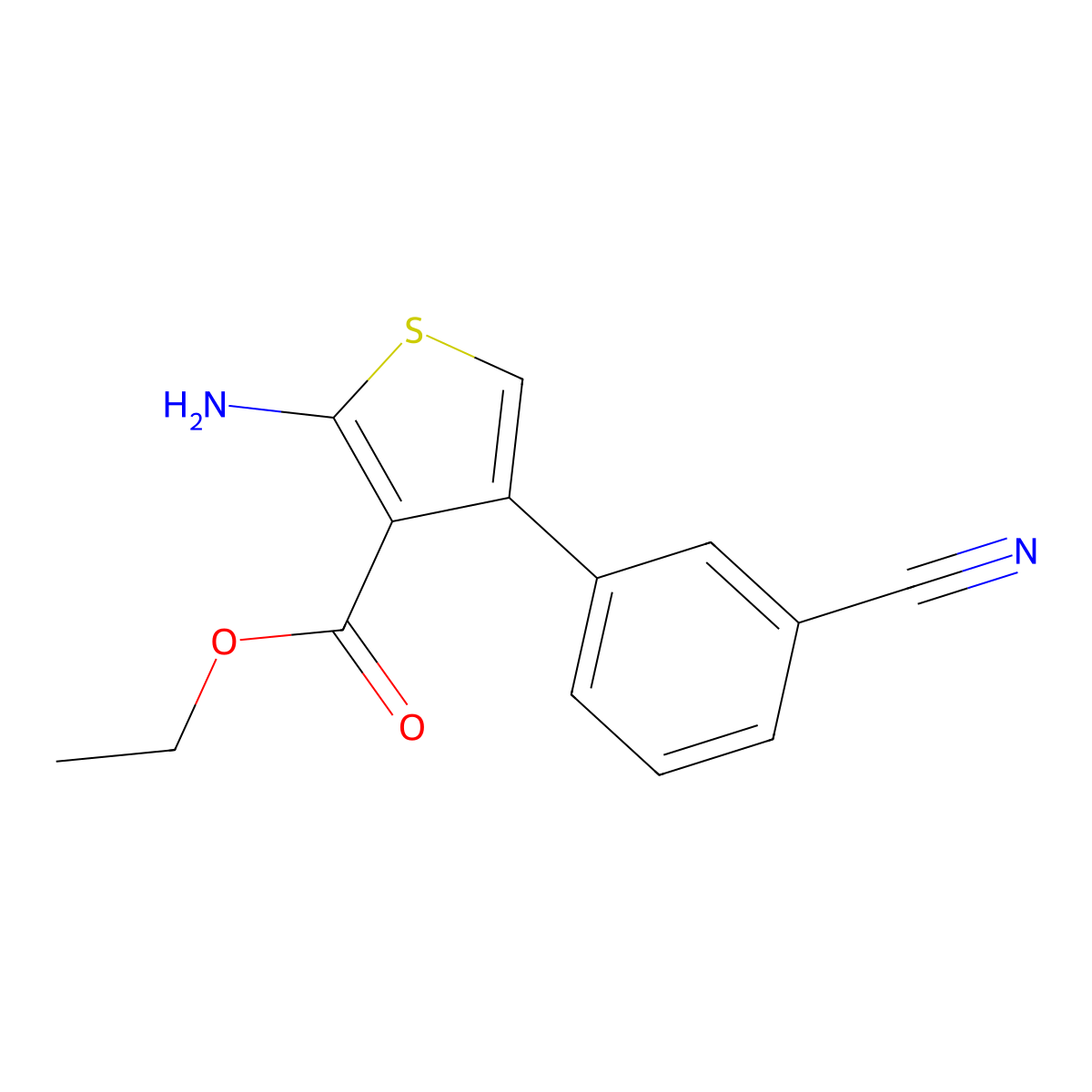 Ethyl 2-amino-4-(3-cyanophenyl)thiophene-3-carboxylate molecular structure, CAS 849659-40-1