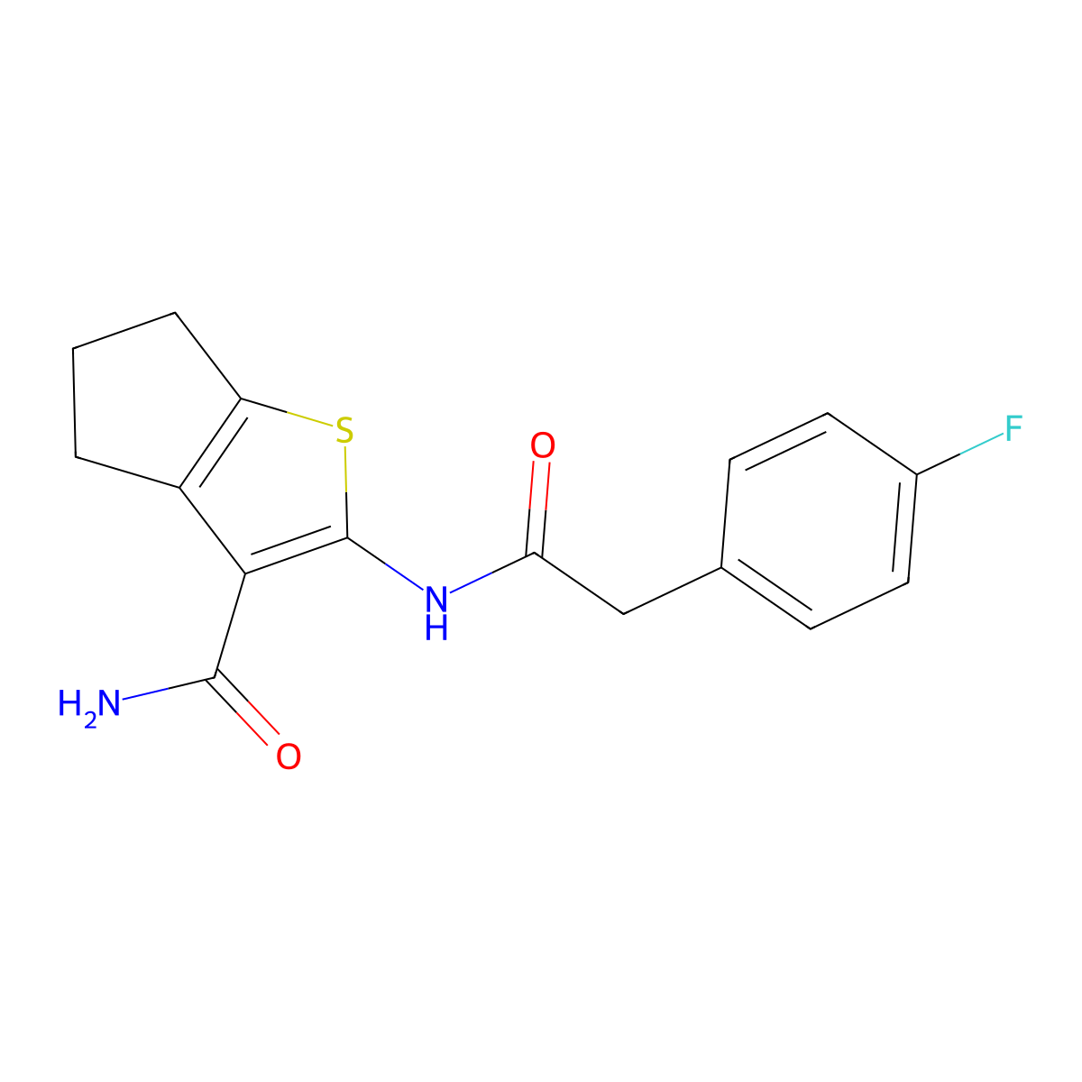 2-[2-(4-fluorophenyl)acetamido]-4H,5H,6H-cyclopenta[b]thiophene-3-carboxamide molecular structure, CAS 849659-62-7