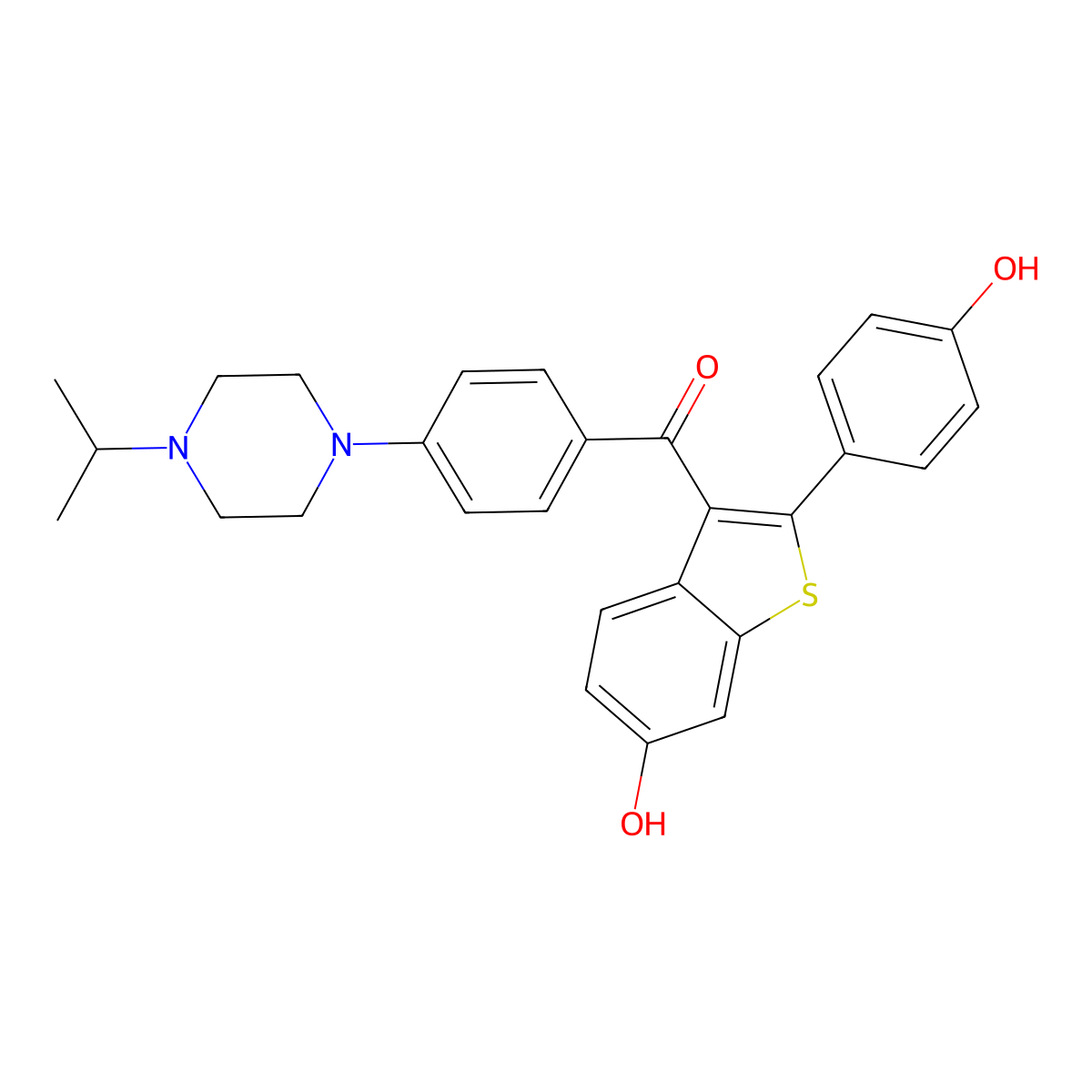 (6-Hydroxy-2-(4-hydroxy-phenyl)benzo(b)thiophen-3-yl)-(4-(4-isopropylpiperazin-1-yl)-phenyl)methanone molecular structure, CAS 849662-80-2