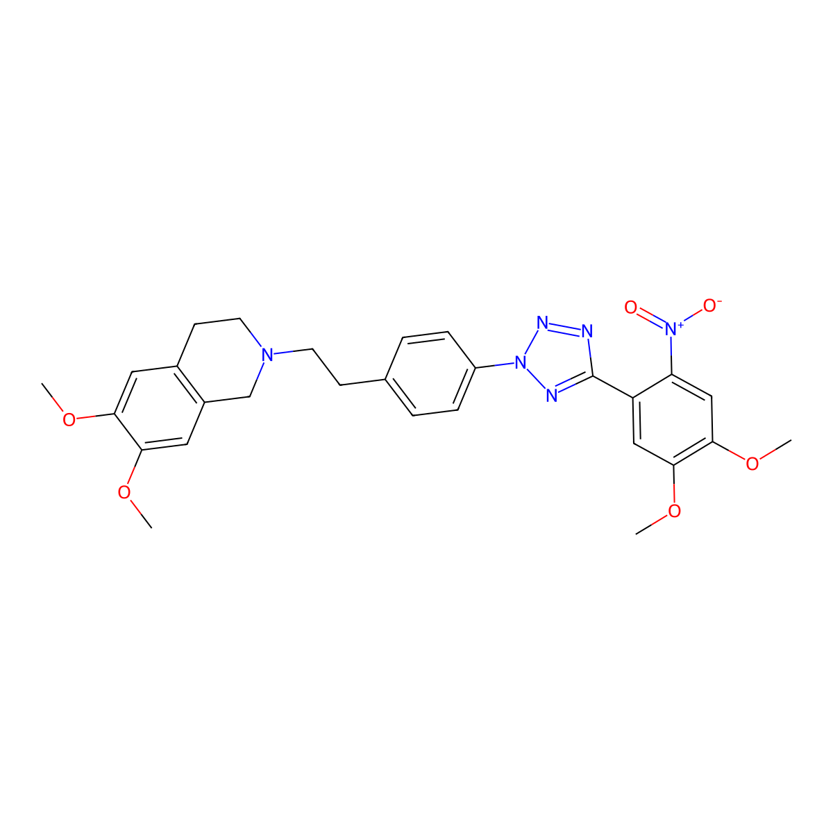 2-(4-(5-(4,5-dimethoxy-2-nitrophenyl)-2H-tetrazol-2-yl)phenethyl)-6,7-dimethoxy-1,2,3,4-tetrahydroisoquinoline molecular structure, CAS 849675-45-2
