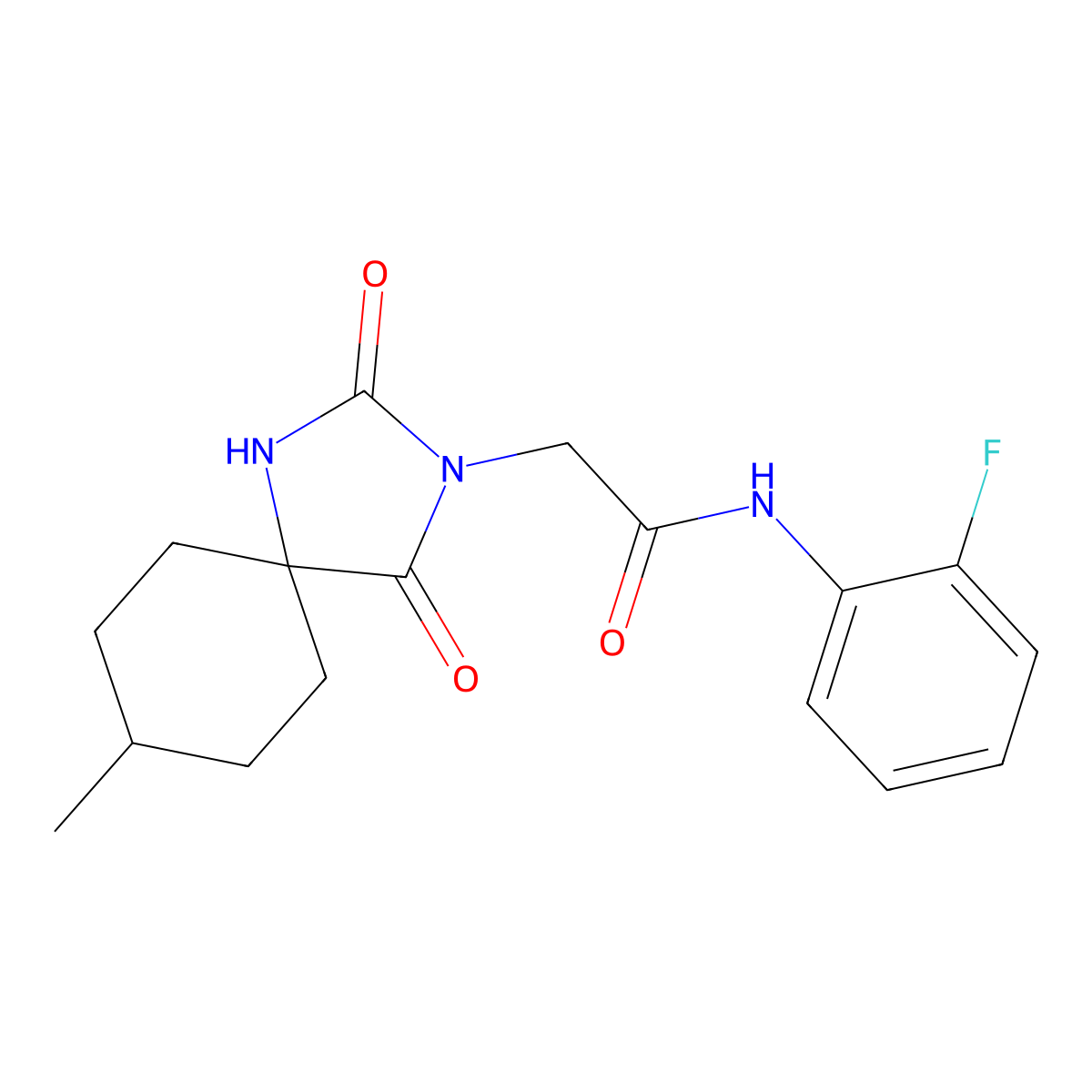 N-(2-fluorophenyl)-2-(8-methyl-2,4-dioxo-1,3-diazaspiro[4.5]decan-3-yl)acetamide molecular structure, CAS 849679-55-6