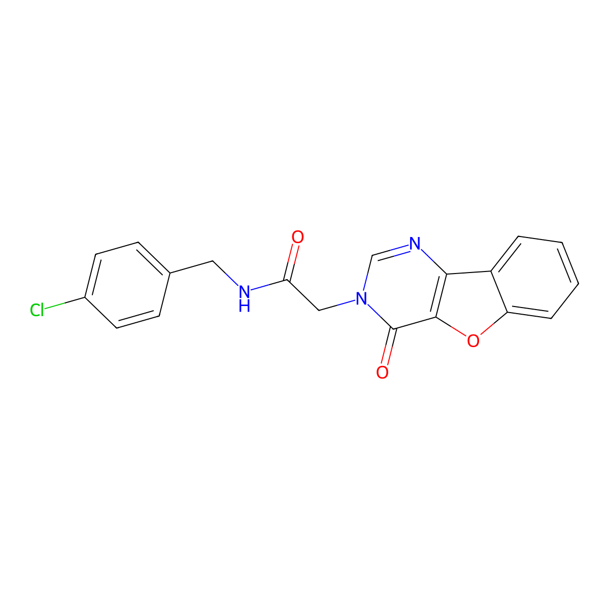 N-[(4-chlorophenyl)methyl]-2-(4-oxo-[1]benzofuro[3,2-d]pyrimidin-3-yl)acetamide molecular structure, CAS 849687-59-8