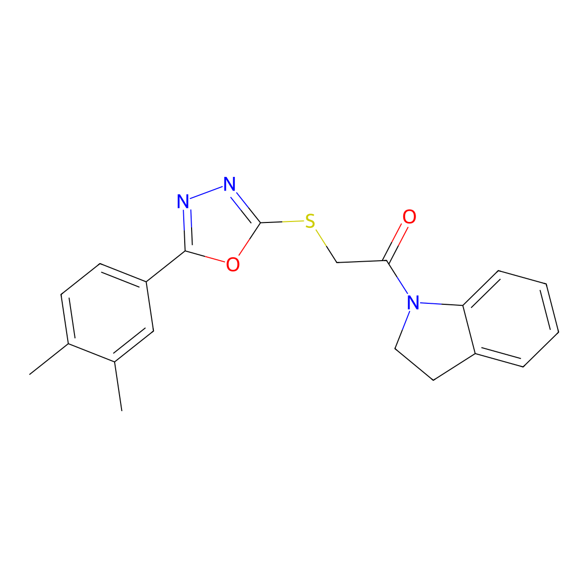 1-(2,3-Dihydroindol-1-yl)-2-[[5-(3,4-dimethylphenyl)-1,3,4-oxadiazol-2-yl]sulfanyl]ethanone molecular structure, CAS 849689-73-2