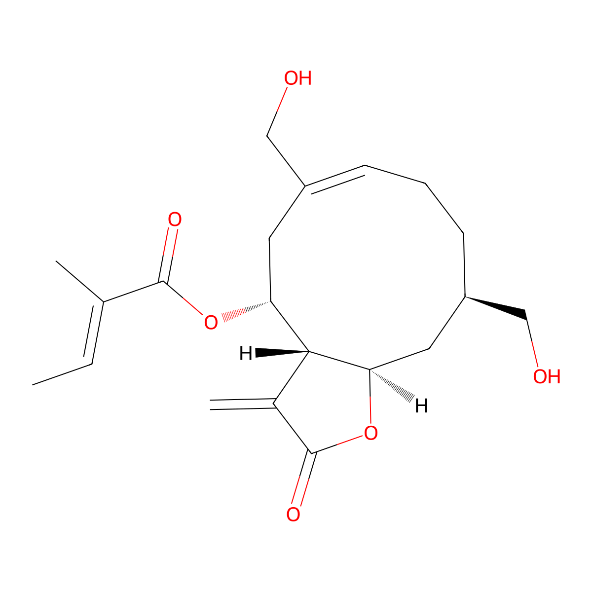 [(3aS,4R,10R,11aR)-6,10-bis(hydroxymethyl)-3-methylidene-2-oxo-3a,4,5,8,9,10,11,11a-octahydrocyclodeca[b]furan-4-yl] 2-methylbut-2-enoate molecular structure, CAS 849693-09-0