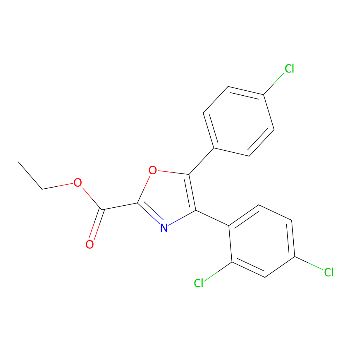 Ethyl 5-(4-chlorophenyl)-4-(2,4-dichlorophenyl)oxazole-2-carboxylate molecular structure, CAS 849722-52-7