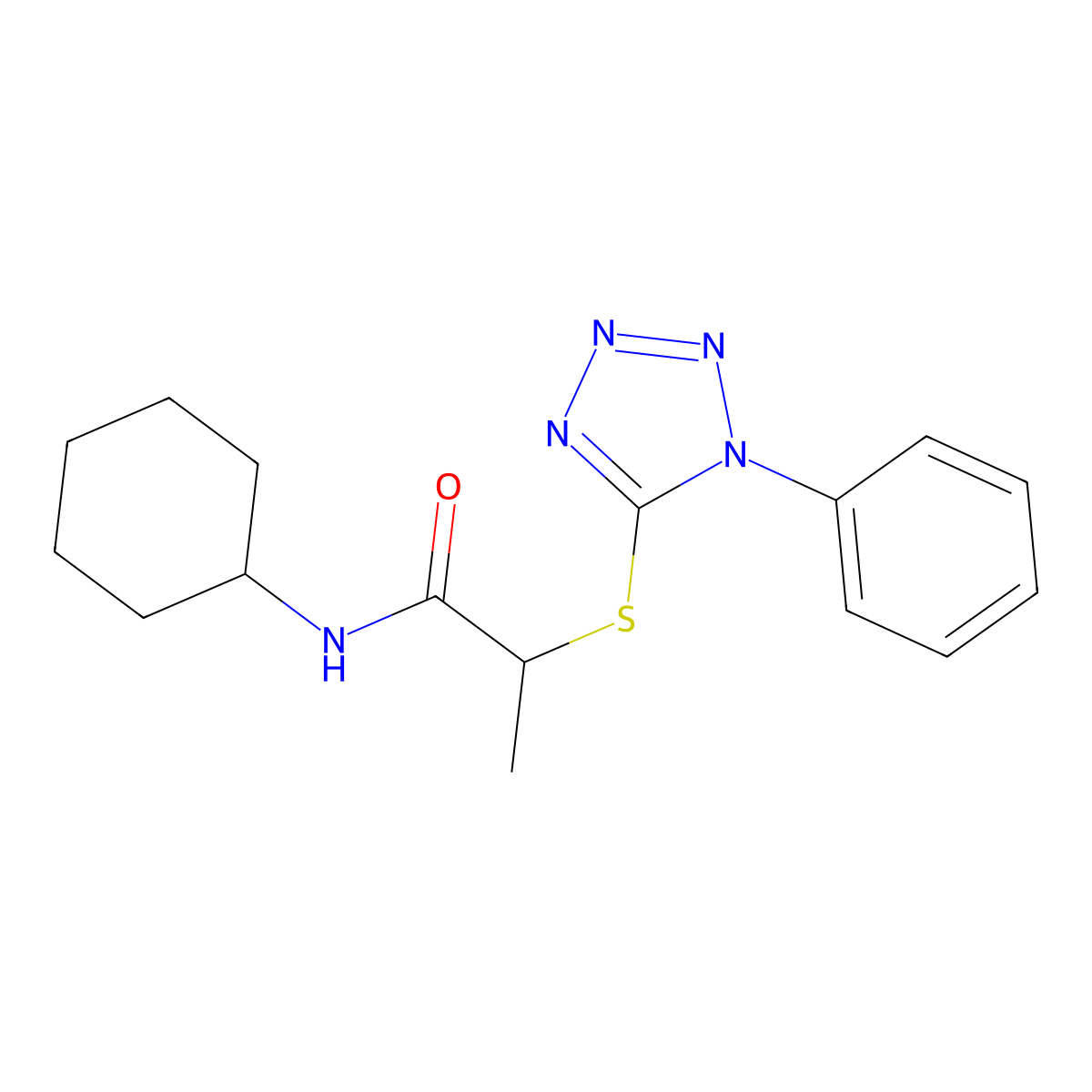 N-cyclohexyl-2-[(1-phenyl-1H-tetrazol-5-yl)sulfanyl]propanamide molecular structure, CAS 849759-91-7