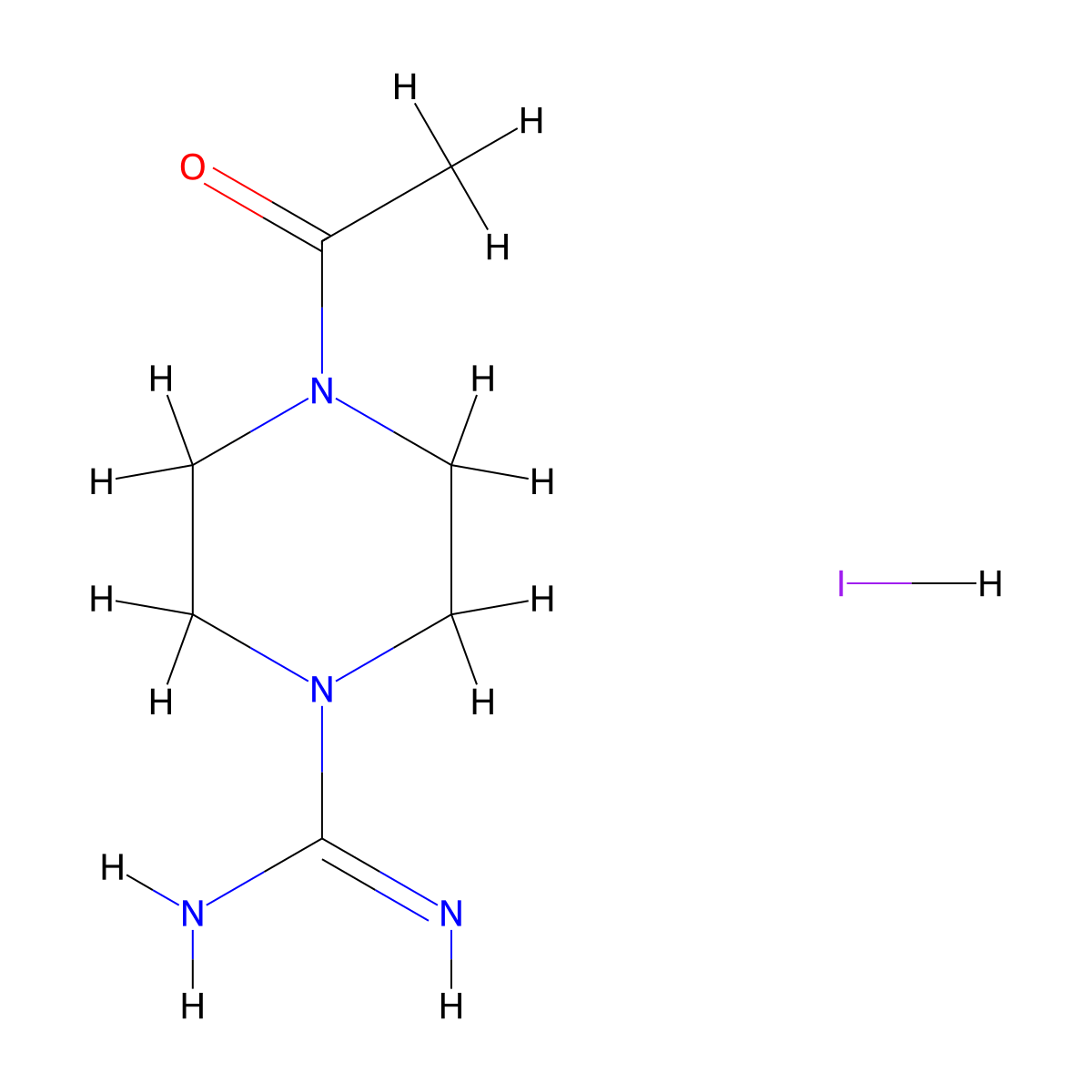 4-Acetyltetrahydro-1(2H)-pyrazinecarboximidamide hydroiodide molecular structure, CAS 849776-26-7