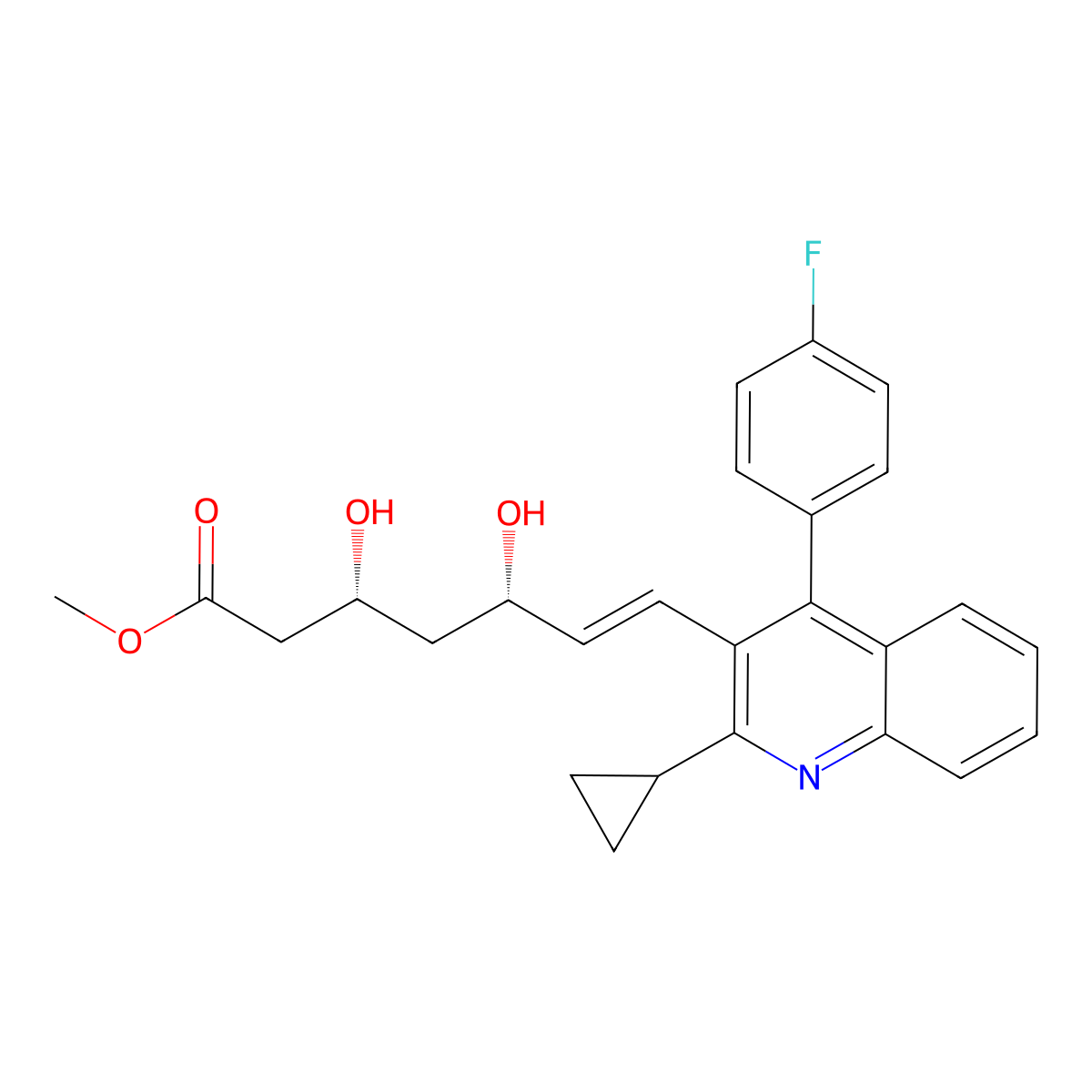(3R,5S,E)-Methyl 7-(2-cyclopropyl-4-(4-fluorophenyl)quinolin-3-yl)-3,5-dihydroxyhept-6-enoate molecular structure, CAS 849811-78-5