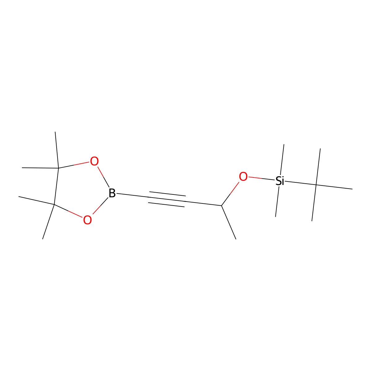 tert-Butyldimethyl((4-(4,4,5,5-tetramethyl-1,3,2-dioxaborolan-2-yl)but-3-yn-2-yl)oxy)silane molecular structure, CAS 849820-20-8