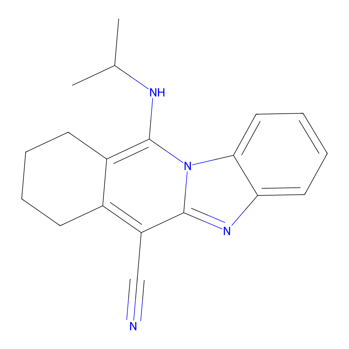 11-(Propan-2-ylamino)-7,8,9,10-tetrahydrobenzimidazolo[1,2-b]isoquinoline-6-carbonitrile molecular structure, CAS 849825-99-6