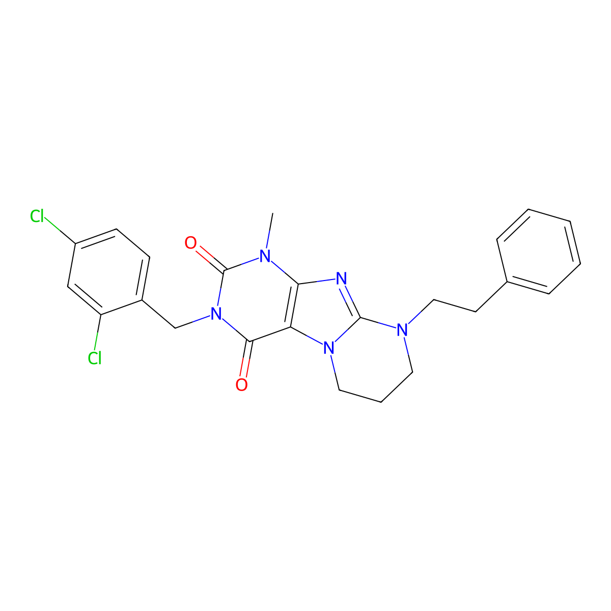 3-(2,4-dichlorobenzyl)-1-methyl-9-(2-phenylethyl)-6,7,8,9-tetrahydropyrimido[2,1-f]purine-2,4(1H,3H)-dione molecular structure, CAS 849828-12-2