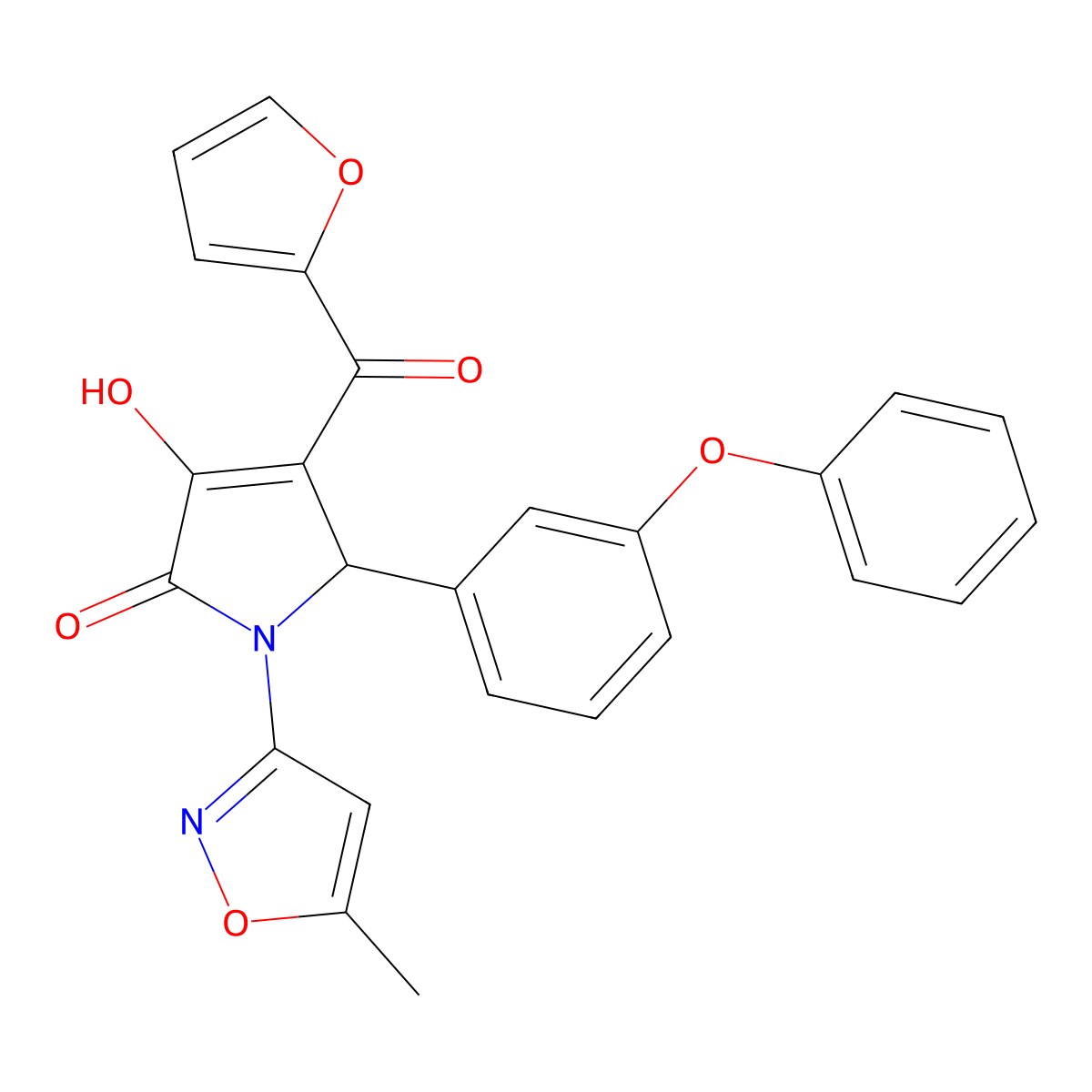 (4E)-4-[furan-2-yl(hydroxy)methylidene]-1-(5-methyl-1,2-oxazol-3-yl)-5-(3-phenoxyphenyl)pyrrolidine-2,3-dione molecular structure, CAS 849828-19-9