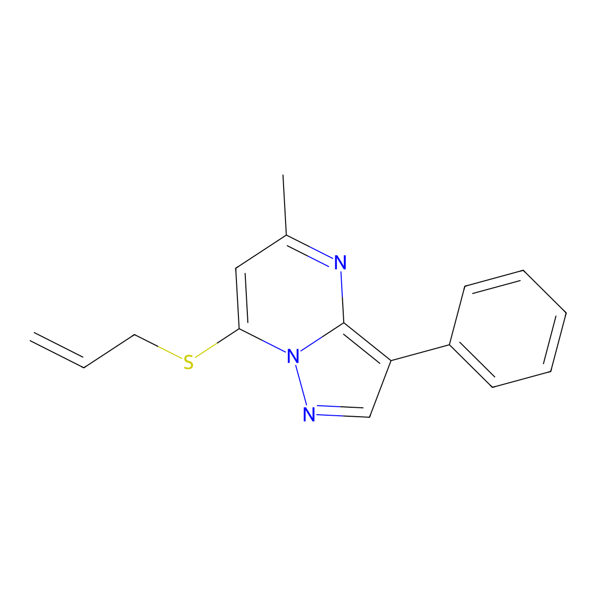 5-Methyl-3-phenyl-7-(prop-2-enylthio)pyrazolo[1,5-a]pyrimidine molecular structure, CAS 849828-47-3