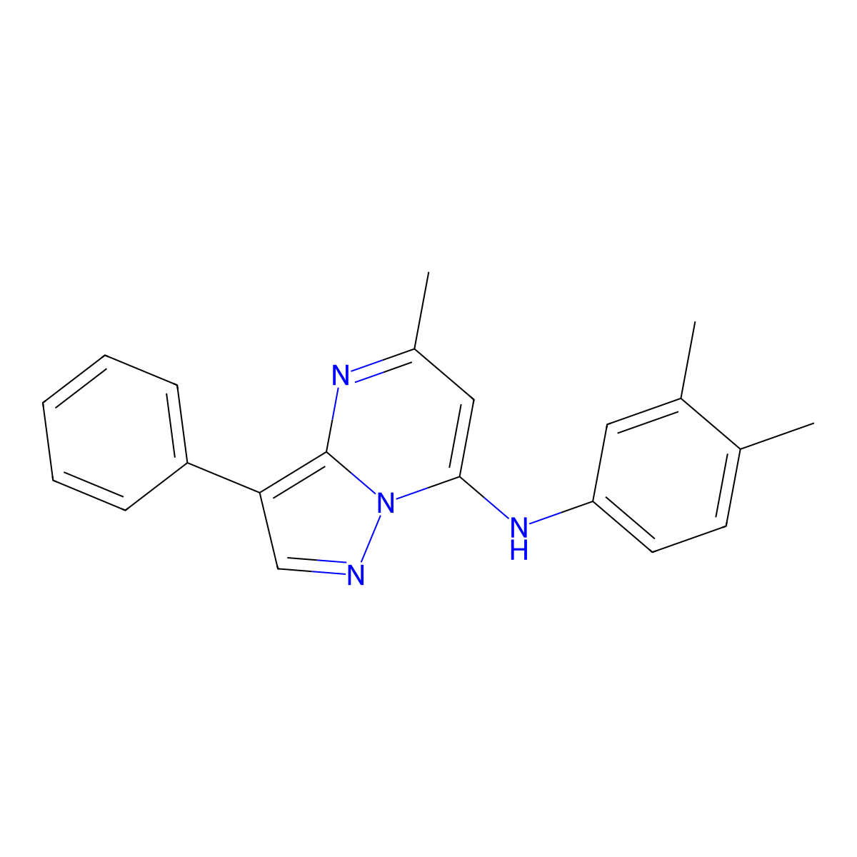 N-(3,4-dimethylphenyl)-5-methyl-3-phenylpyrazolo[1,5-a]pyrimidin-7-amine molecular structure, CAS 849828-60-0
