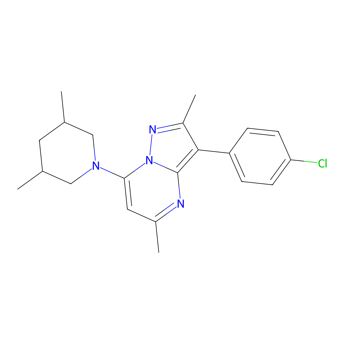 3-(4-Chlorophenyl)-7-(3,5-dimethylpiperidin-1-yl)-2,5-dimethylpyrazolo[1,5-a]pyrimidine molecular structure, CAS 849828-67-7