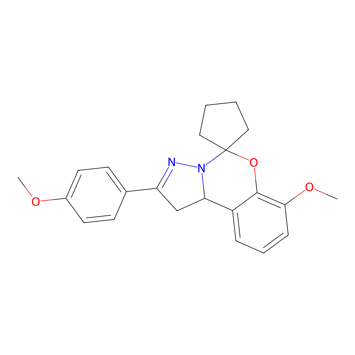 4-methoxy-9-(4-methoxyphenyl)spiro[10aH-benzo[e]2-pyrazolino[1,5-c]1,3-oxazine-6,1'-cyclopentane] molecular structure, CAS 849828-72-4