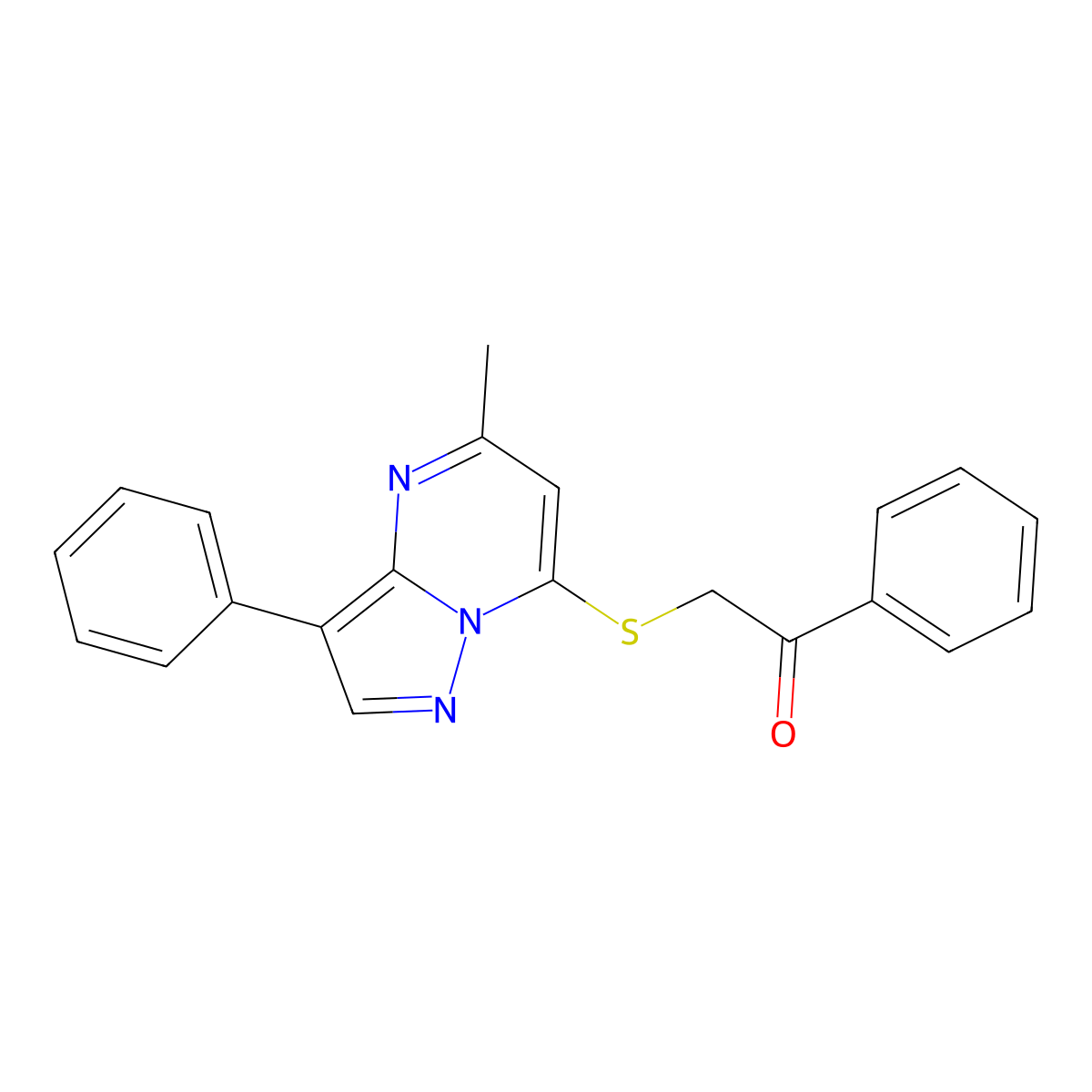 2-[(5-Methyl-3-phenylpyrazolo[1,5-a]pyrimidin-7-yl)sulfanyl]-1-phenylethanone molecular structure, CAS 849828-86-0