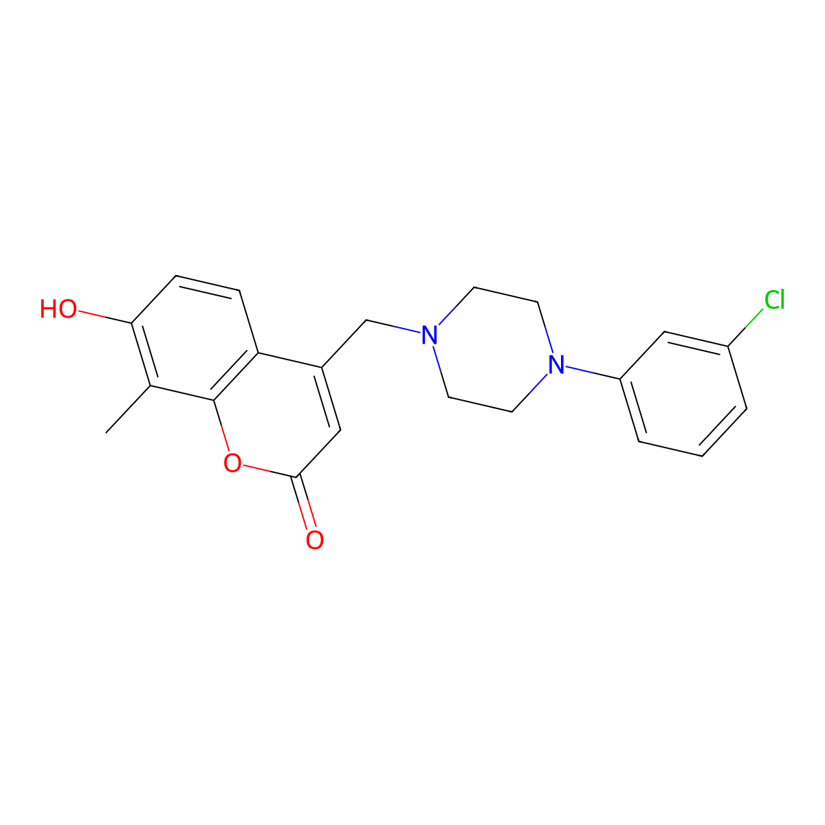 4-((4-(3-chlorophenyl)piperazin-1-yl)methyl)-7-hydroxy-8-methyl-2H-chromen-2-one molecular structure, CAS 849898-71-1