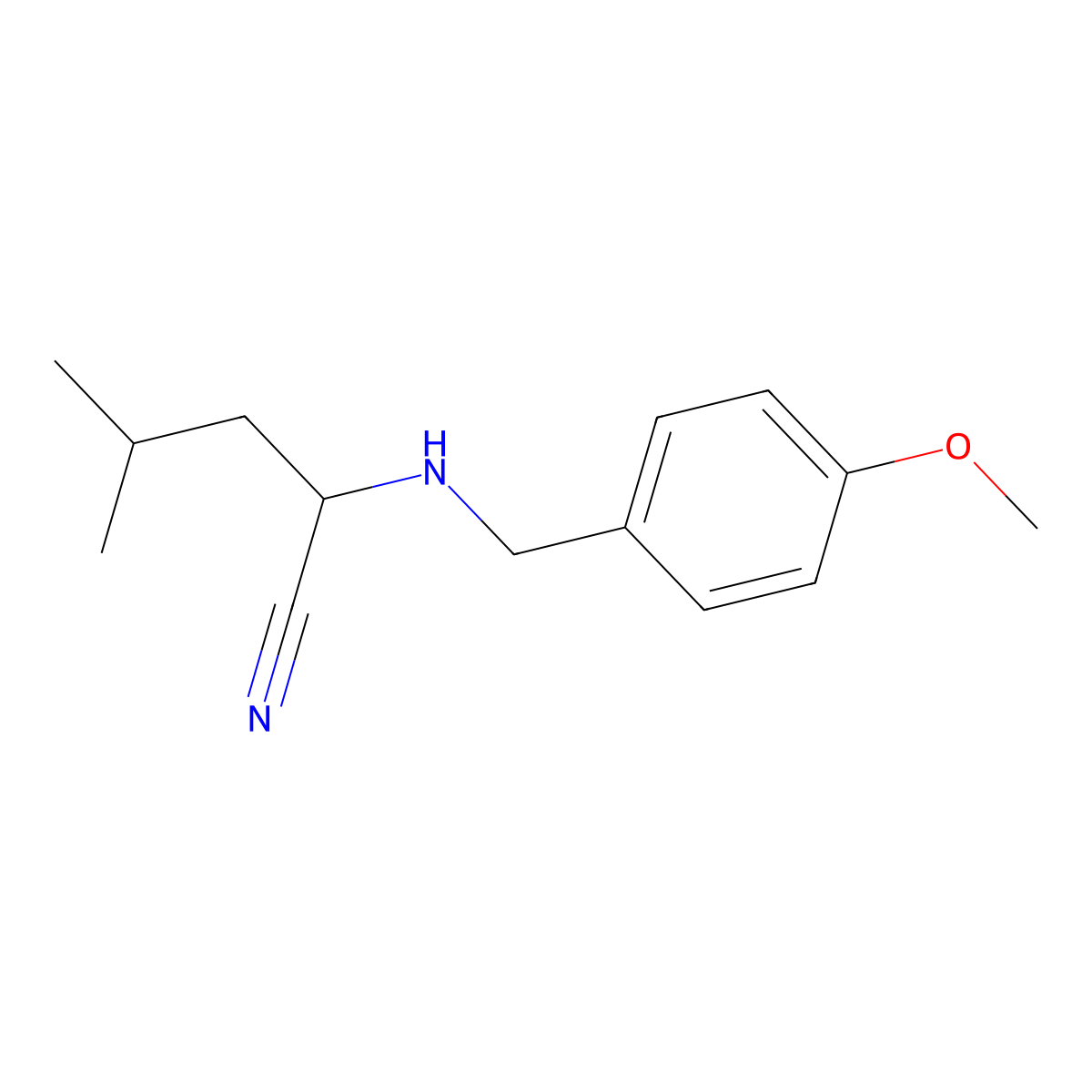 2-[[(4-Methoxyphenyl)methyl]amino]-4-methylpentanenitrile molecular structure, CAS 849904-15-0