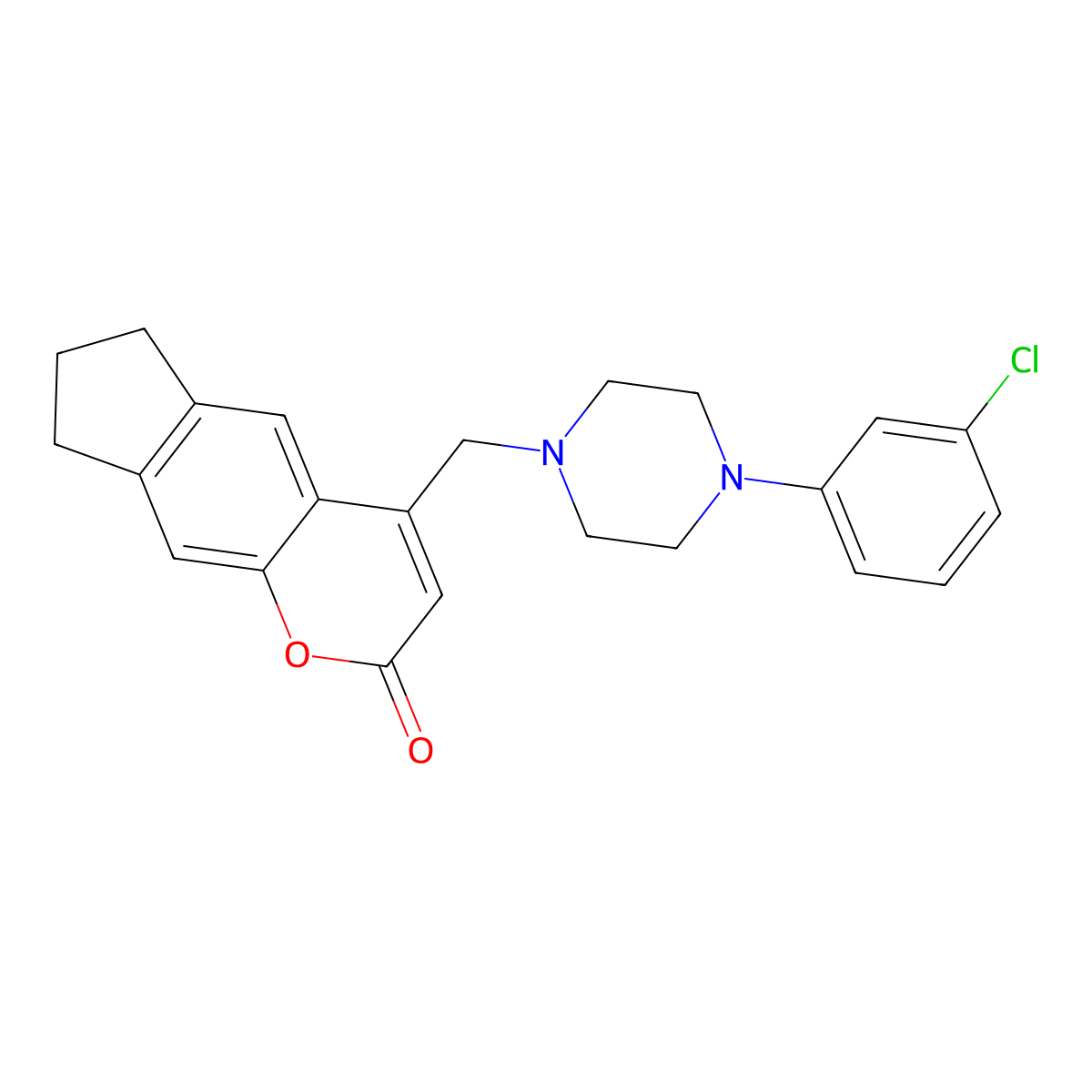 4-((4-(3-chlorophenyl)piperazin-1-yl)methyl)-7,8-dihydrocyclopenta[g]chromen-2(6H)-one molecular structure, CAS 849910-46-9