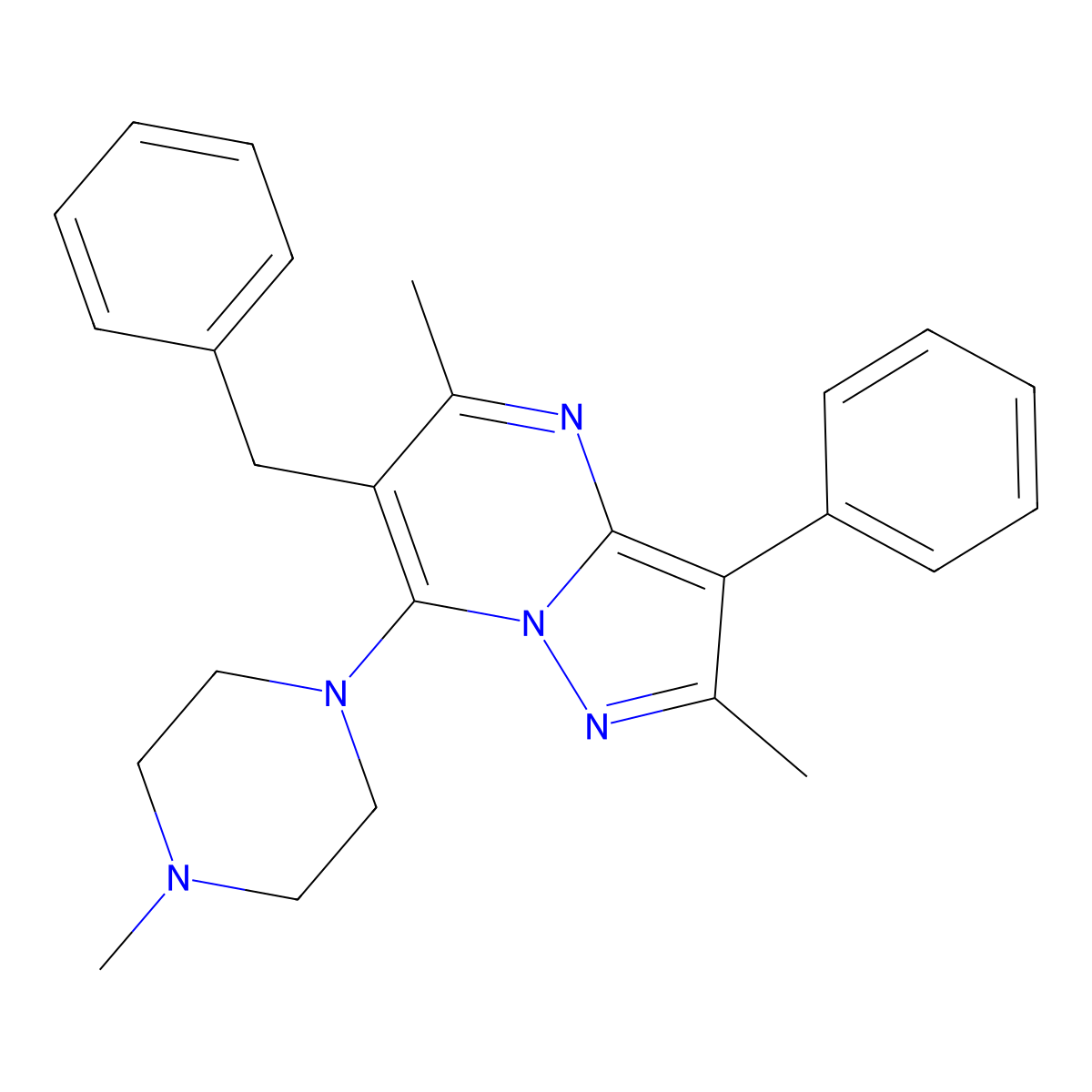 6-Benzyl-2,5-dimethyl-7-(4-methylpiperazin-1-yl)-3-phenylpyrazolo[1,5-a]pyrimidine molecular structure, CAS 849910-49-2