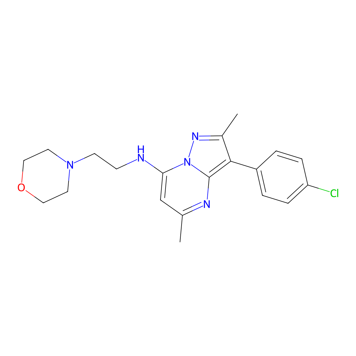 3-(4-chlorophenyl)-2,5-dimethyl-N-(2-morpholinoethyl)pyrazolo[1,5-a]pyrimidin-7-amine molecular structure, CAS 849910-86-7