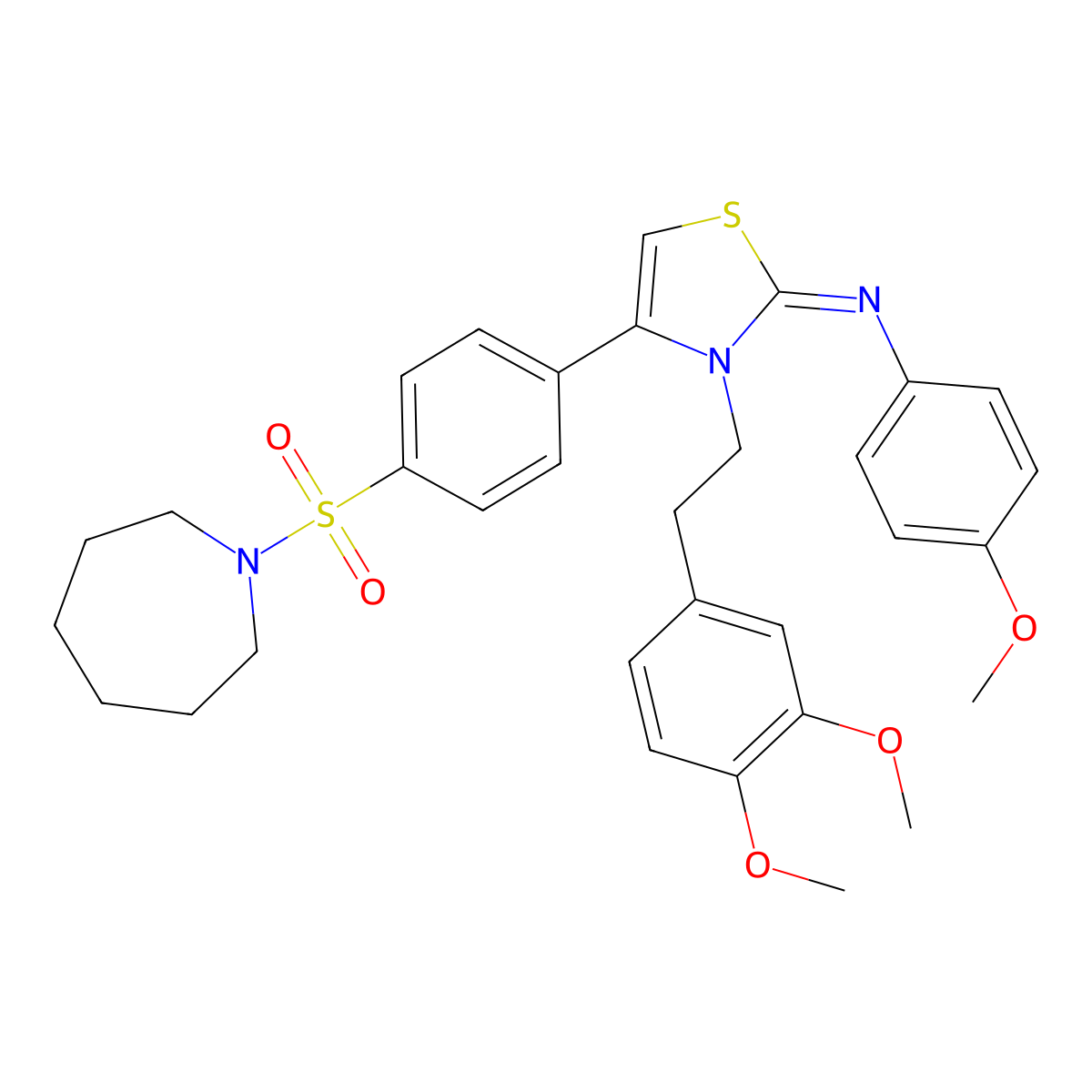 N-[(2Z)-4-[4-(azepan-1-ylsulfonyl)phenyl]-3-[2-(3,4-dimethoxyphenyl)ethyl]-1,3-thiazol-2(3H)-ylidene]-4-methoxyaniline molecular structure, CAS 849910-97-0