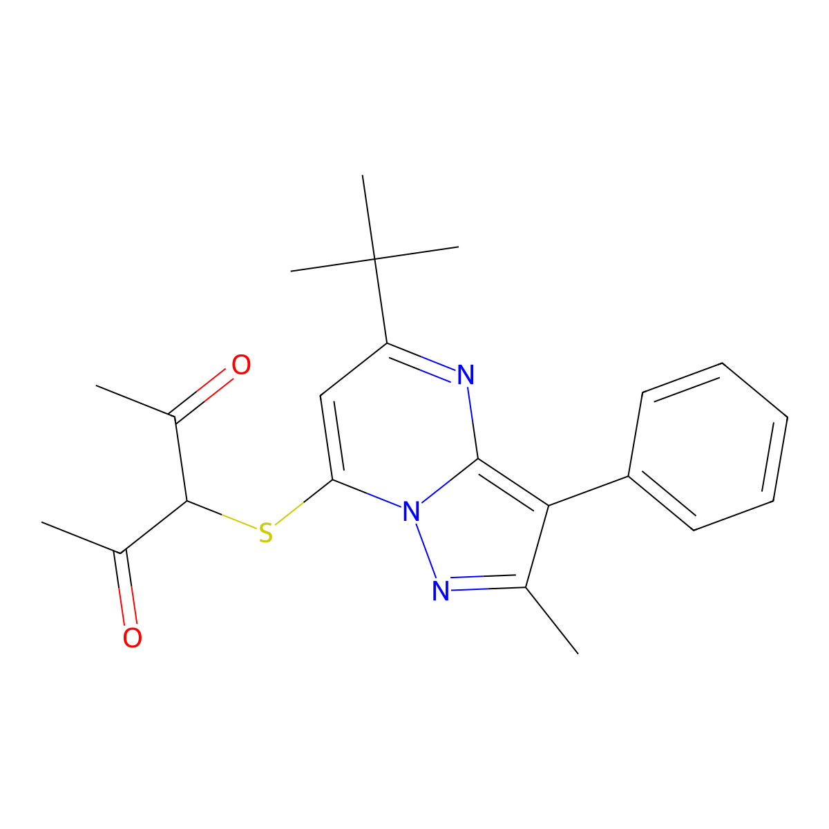 3-[(5-Tert-butyl-2-methyl-3-phenylpyrazolo[1,5-a]pyrimidin-7-yl)sulfanyl]pentane-2,4-dione molecular structure, CAS 849910-98-1
