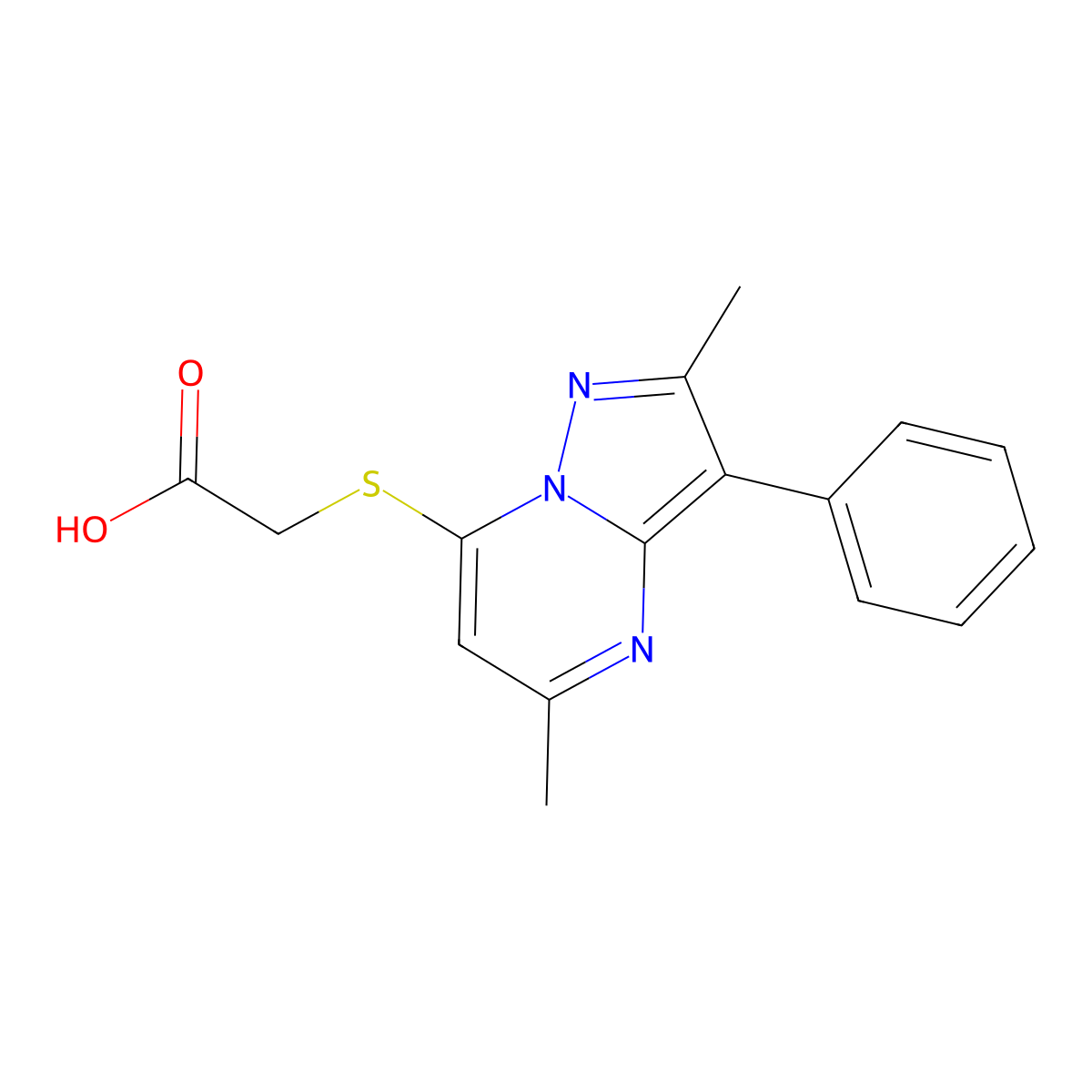 2-((2,5-Dimethyl-3-phenylpyrazolo[1,5-a]pyrimidin-7-yl)thio)acetic acid molecular structure, CAS 849911-17-7