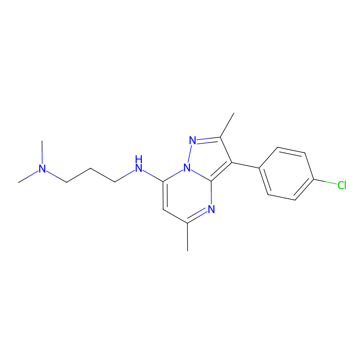N1-(3-(4-chlorophenyl)-2,5-dimethylpyrazolo[1,5-a]pyrimidin-7-yl)-N3,N3-dimethylpropane-1,3-diamine molecular structure, CAS 849911-60-0