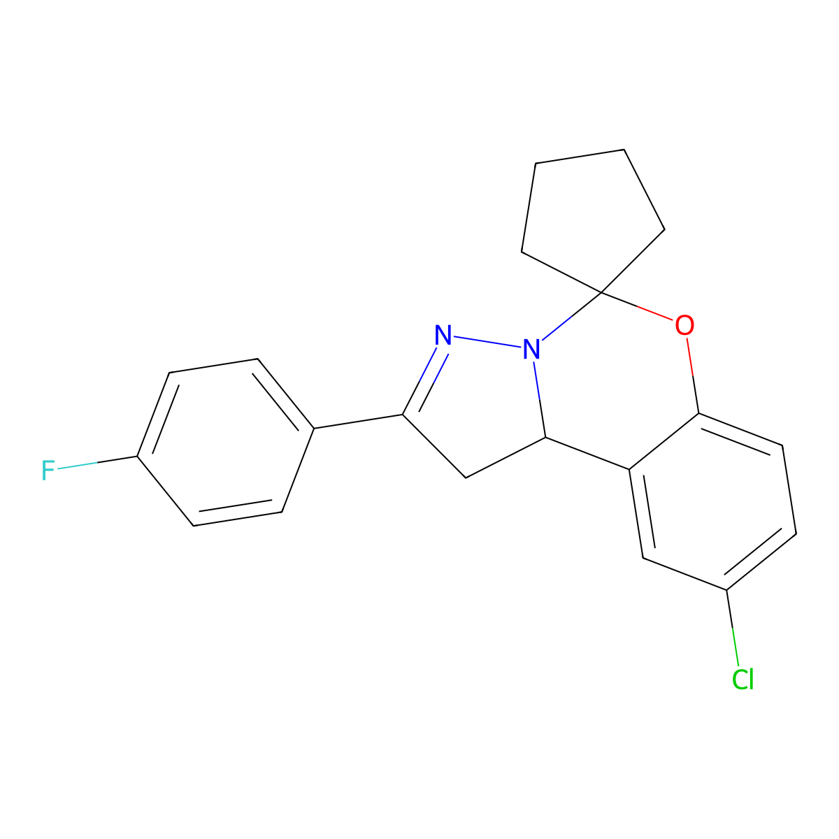 2-chloro-9-(4-fluorophenyl)spiro[10aH-benzo[e]2-pyrazolino[1,5-c]1,3-oxazine-6,1'-cyclopentane] molecular structure, CAS 849911-65-5