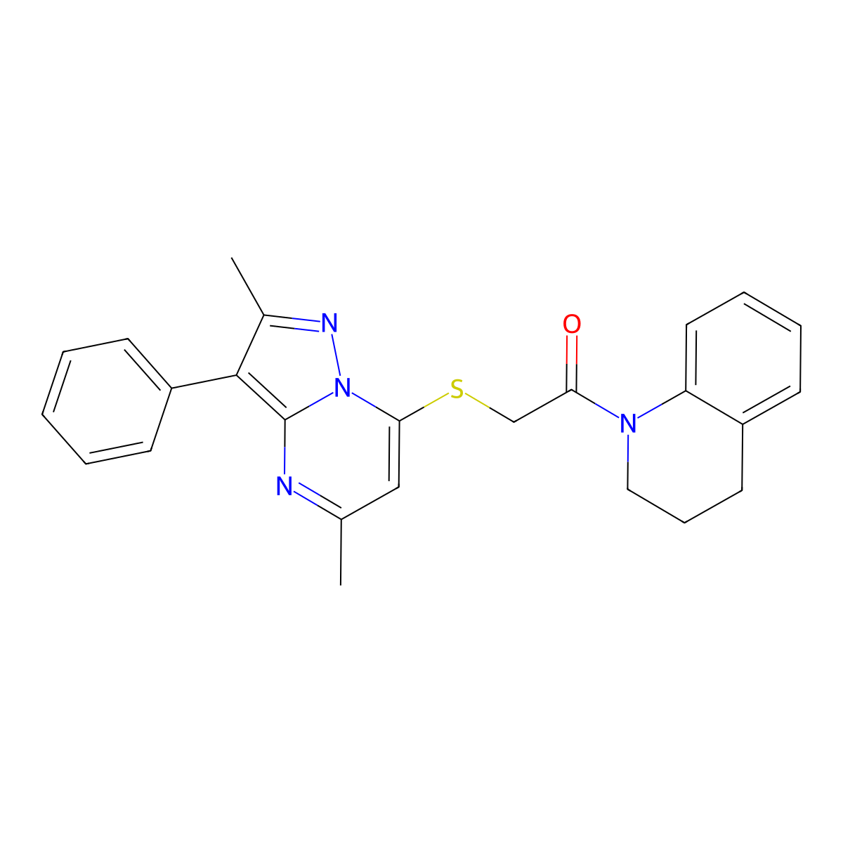 1-(3,4-dihydroquinolin-1(2H)-yl)-2-((2,5-dimethyl-3-phenylpyrazolo[1,5-a]pyrimidin-7-yl)thio)ethanone molecular structure, CAS 849911-75-7