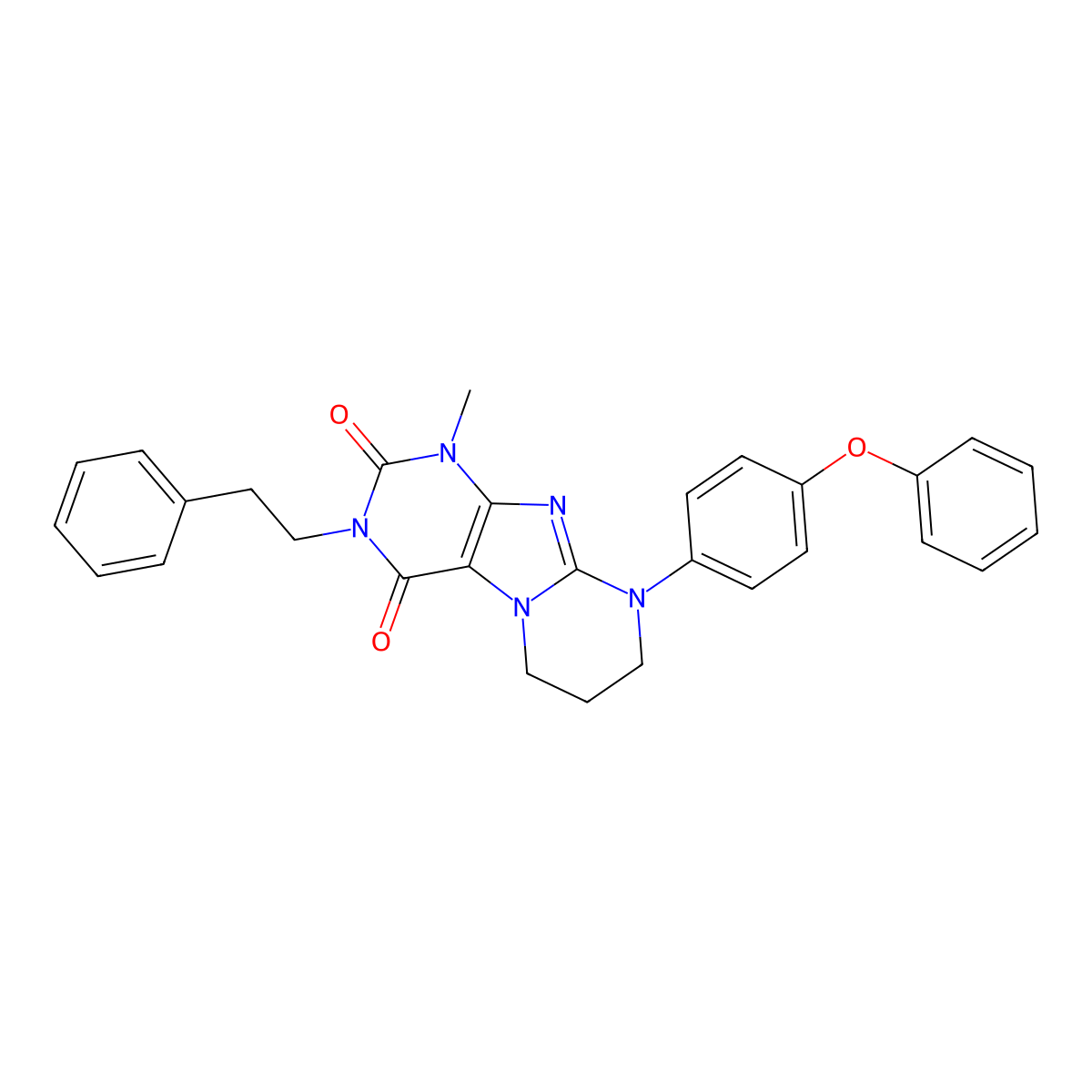 1-methyl-9-(4-phenoxyphenyl)-3-(2-phenylethyl)-1H,2H,3H,4H,6H,7H,8H,9H-pyrimido[1,2-g]purine-2,4-dione molecular structure, CAS 849911-83-7