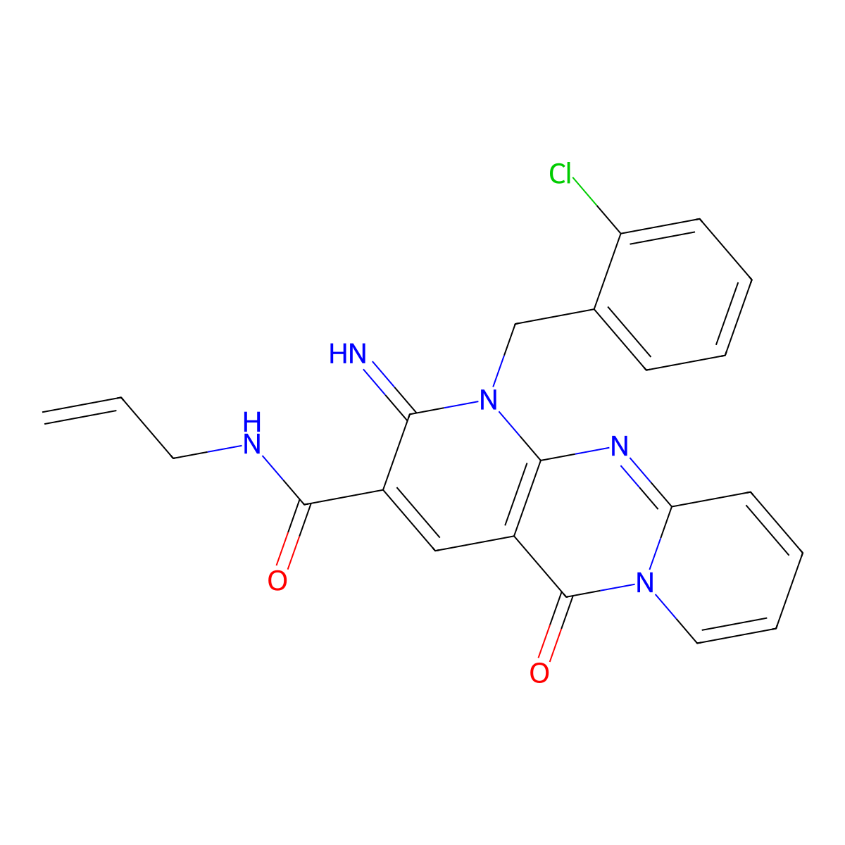 7-[(2-chlorophenyl)methyl]-6-imino-2-oxo-N-(prop-2-en-1-yl)-1,7,9-triazatricyclo[8.4.0.0^{3,8}]tetradeca-3(8),4,9,11,13-pentaene-5-carboxamide molecular structure, CAS 849912-28-3
