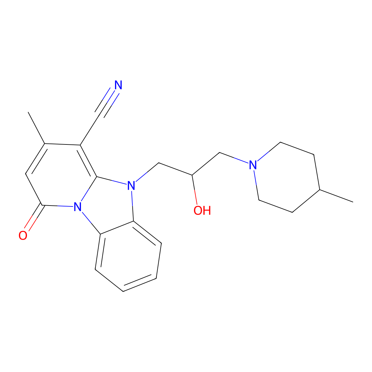 5-[2-Hydroxy-3-(4-methylpiperidin-1-yl)propyl]-3-methyl-1-oxo-1,5-dihydropyrido[1,2-a]benzimidazole-4-carbonitrile molecular structure, CAS 849912-42-1