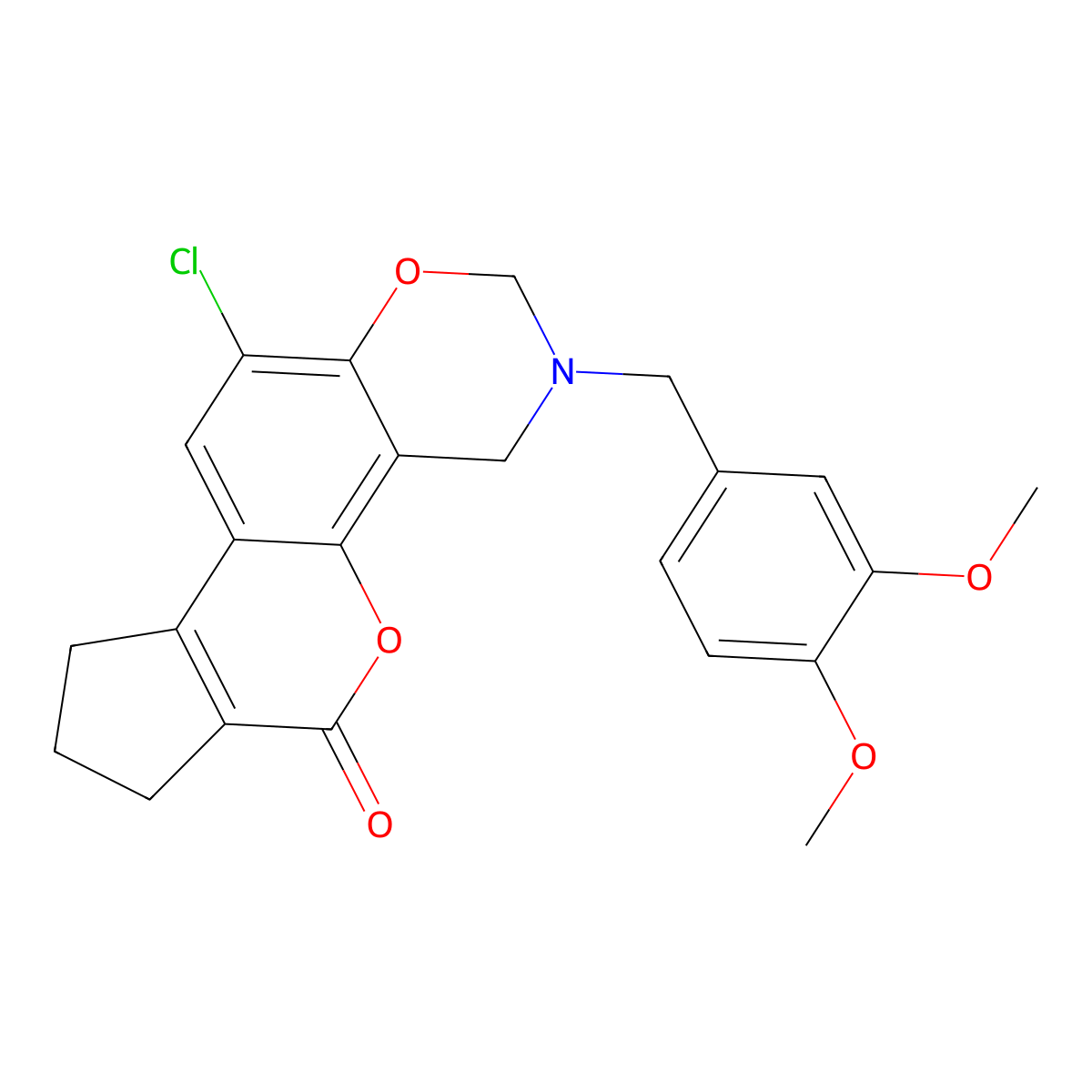 11-chloro-3-(3,4-dimethoxybenzyl)-3,4,8,9-tetrahydro-2H-cyclopenta[3,4]chromeno[8,7-e][1,3]oxazin-6(7H)-one molecular structure, CAS 849912-48-7